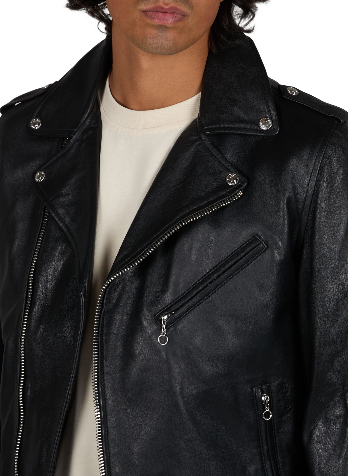 Blouson droit en cuir SCHOTT Noir