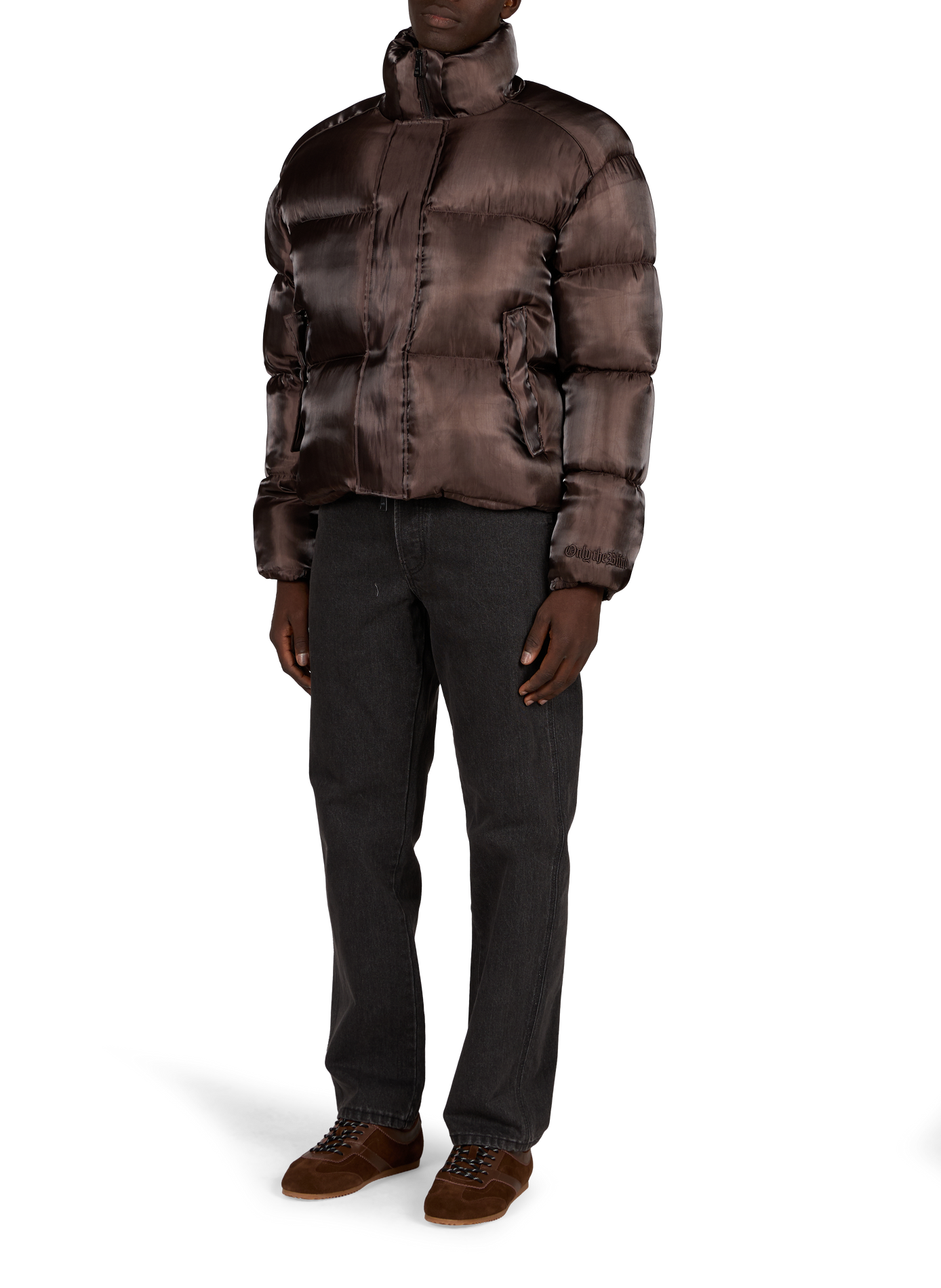 Puffer jacket with high collar uniform ONLY THE BLIND Brown