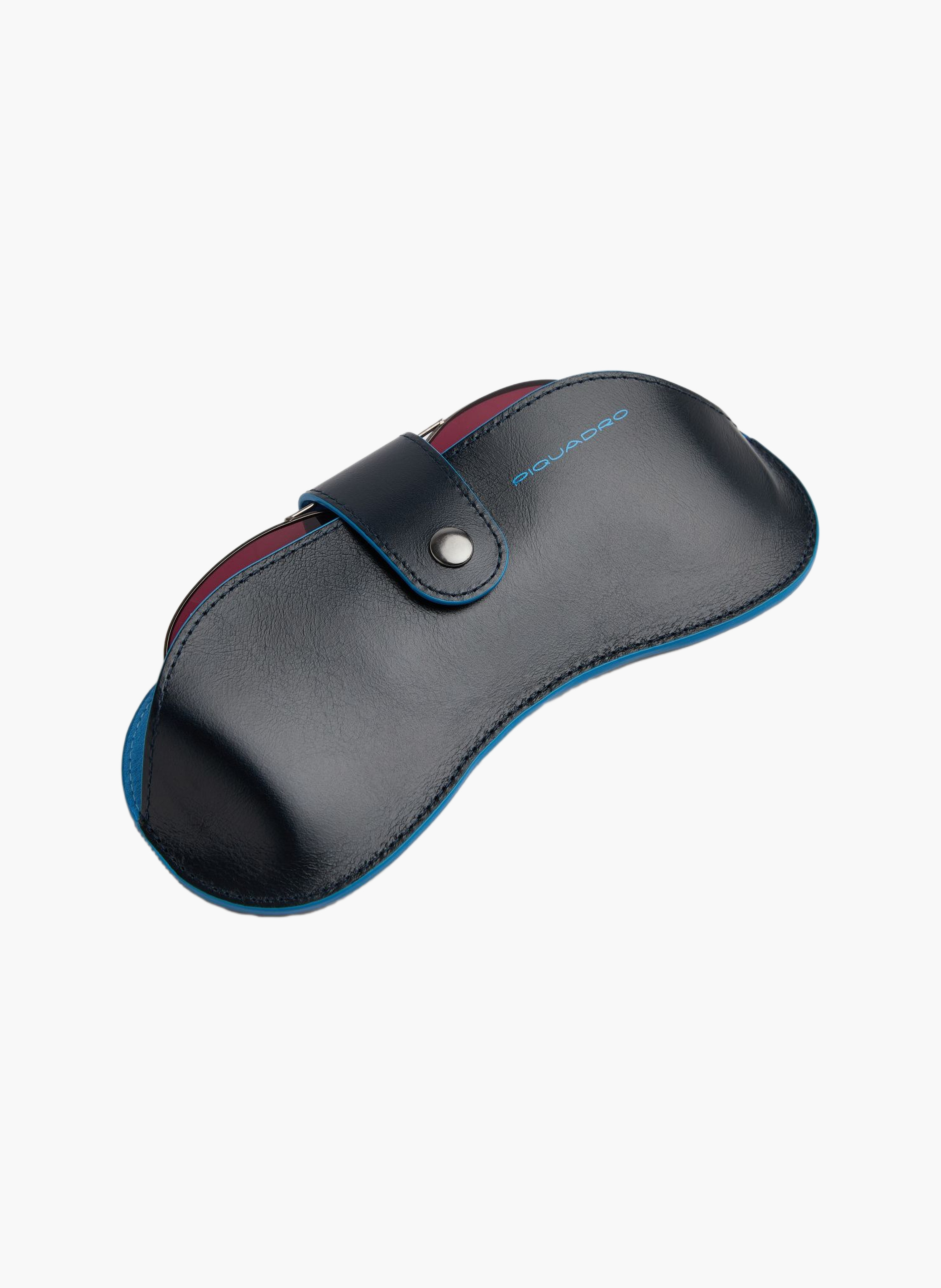 Étui à lunettes magsafe® en cuir avec tracker PIQUADRO Bleu