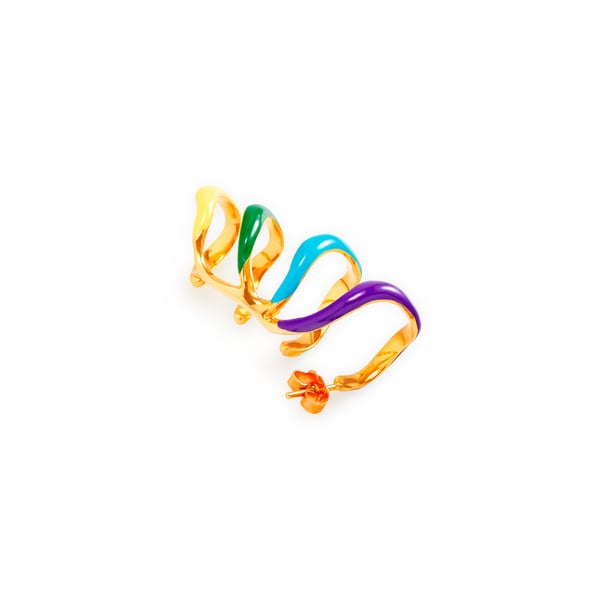 Boucle d'oreille ear cuff Statement Wave en laiton plaqué or