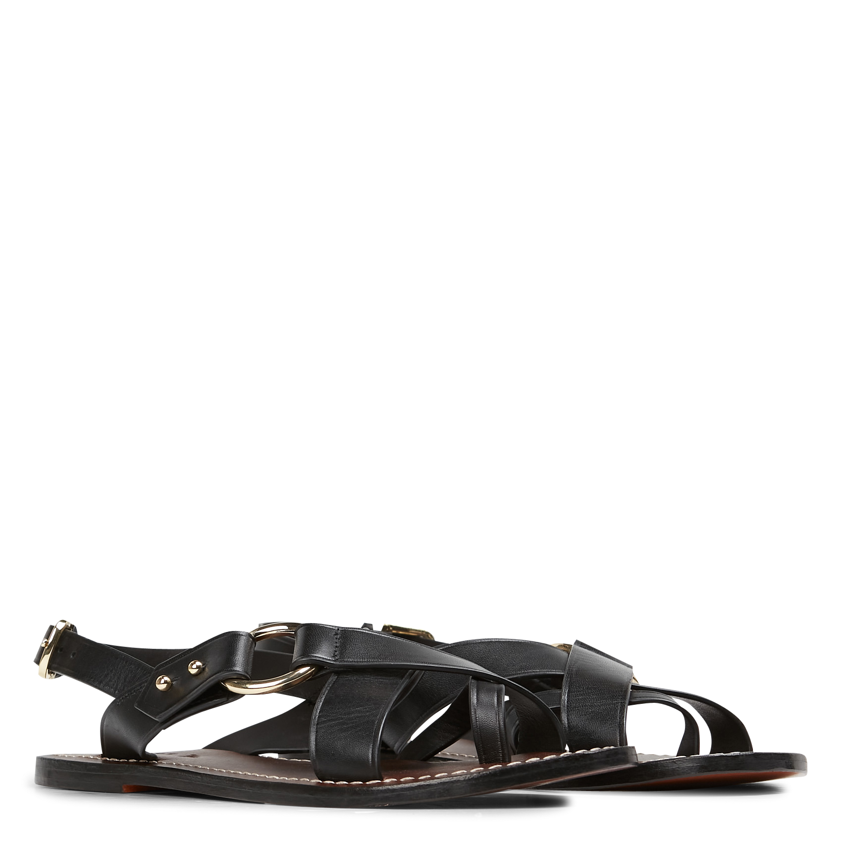 Sandales plates en cuir SOEUR Noir