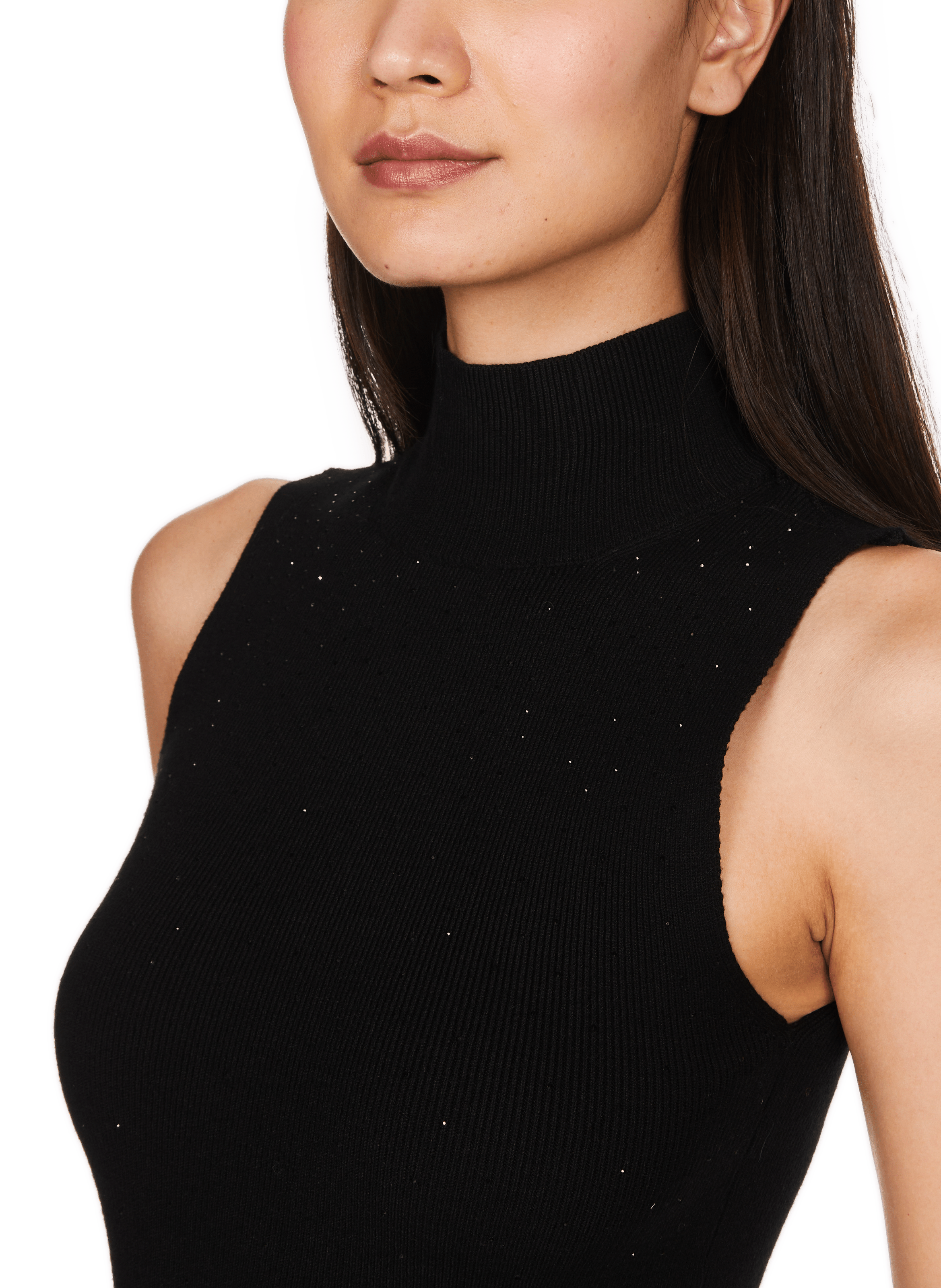 Sleeveless straight fit top with rhinestones SAISON 1865 Black