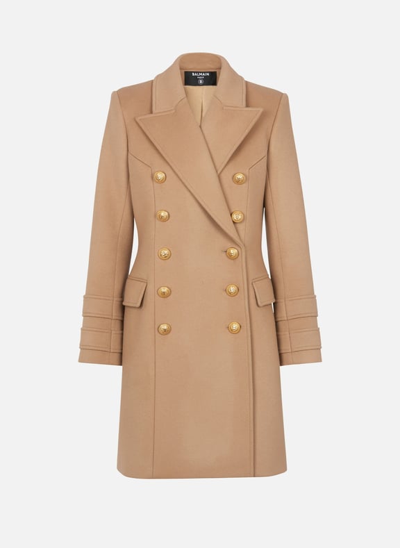 Manteau court en laine et cachemire Marron by BALMAIN BALMAIN Manteau court en laine et cachemire Marron