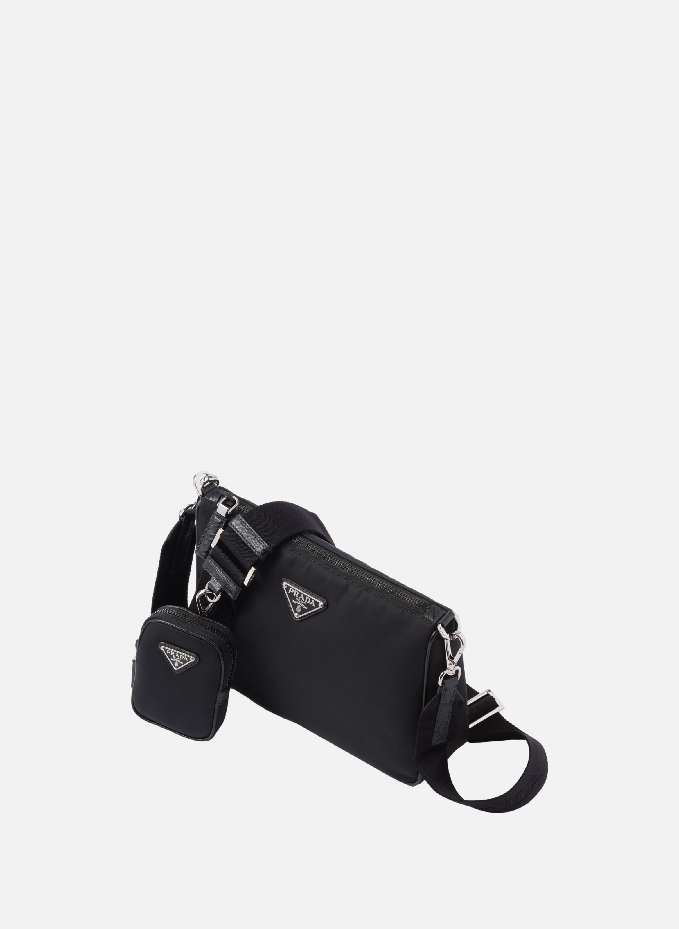 Sac porté épaule en re-nylon et cuir saffiano PRADA Noir