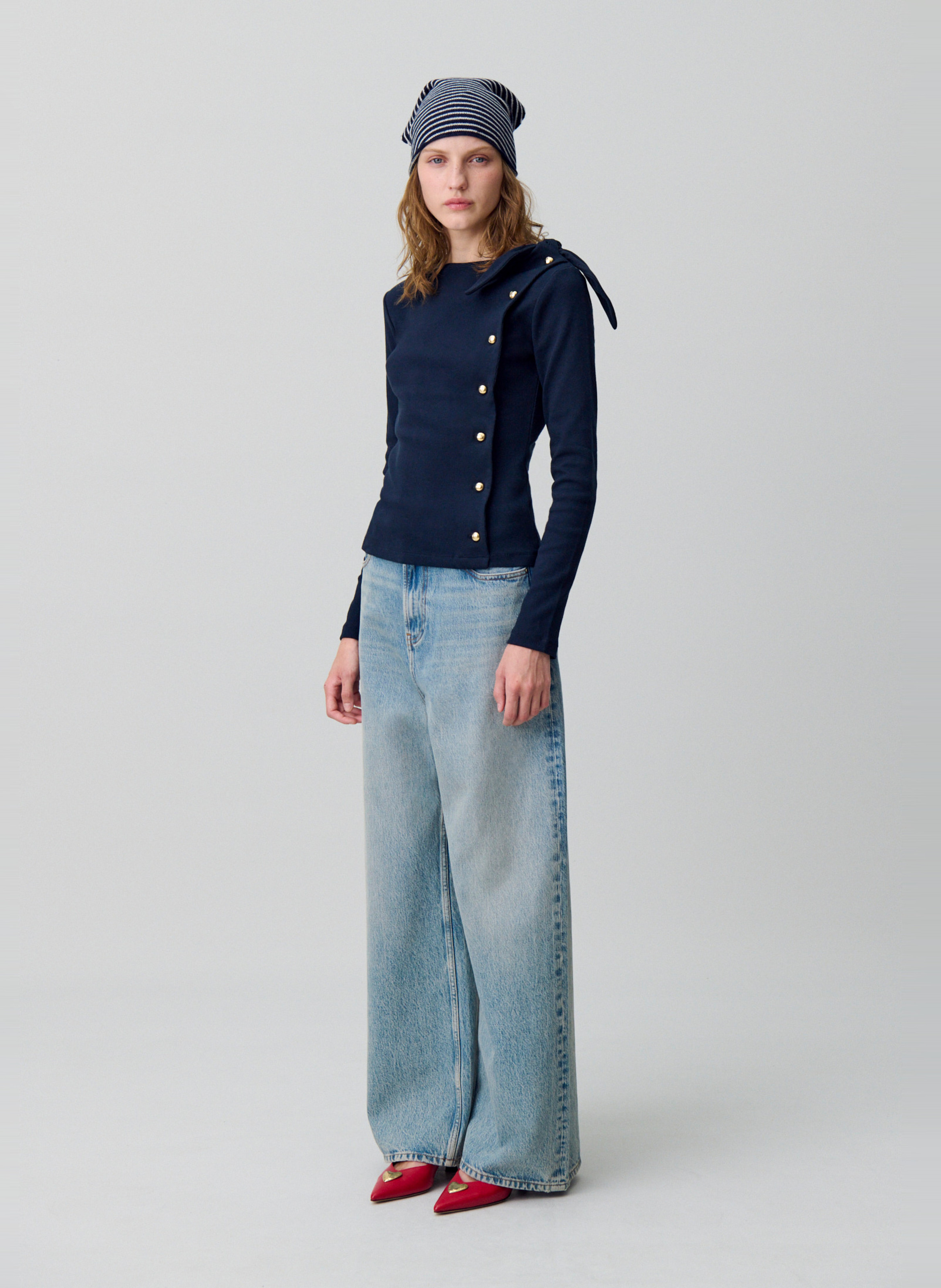 Pull en coton mélangé col rond timy CLAUDIE PIERLOT Bleu