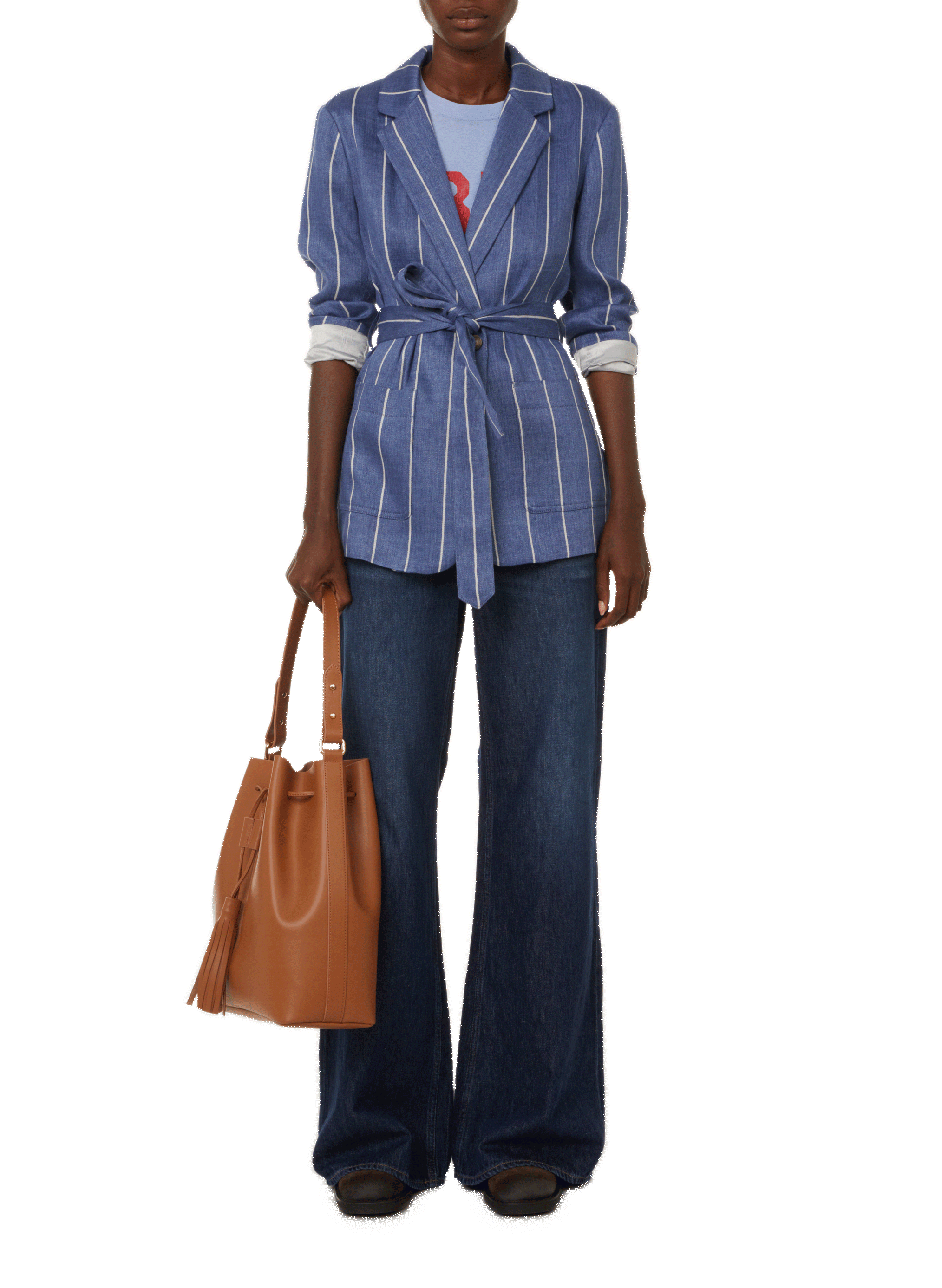 Striped cotton and linen jacket POLO RALPH LAUREN Blue