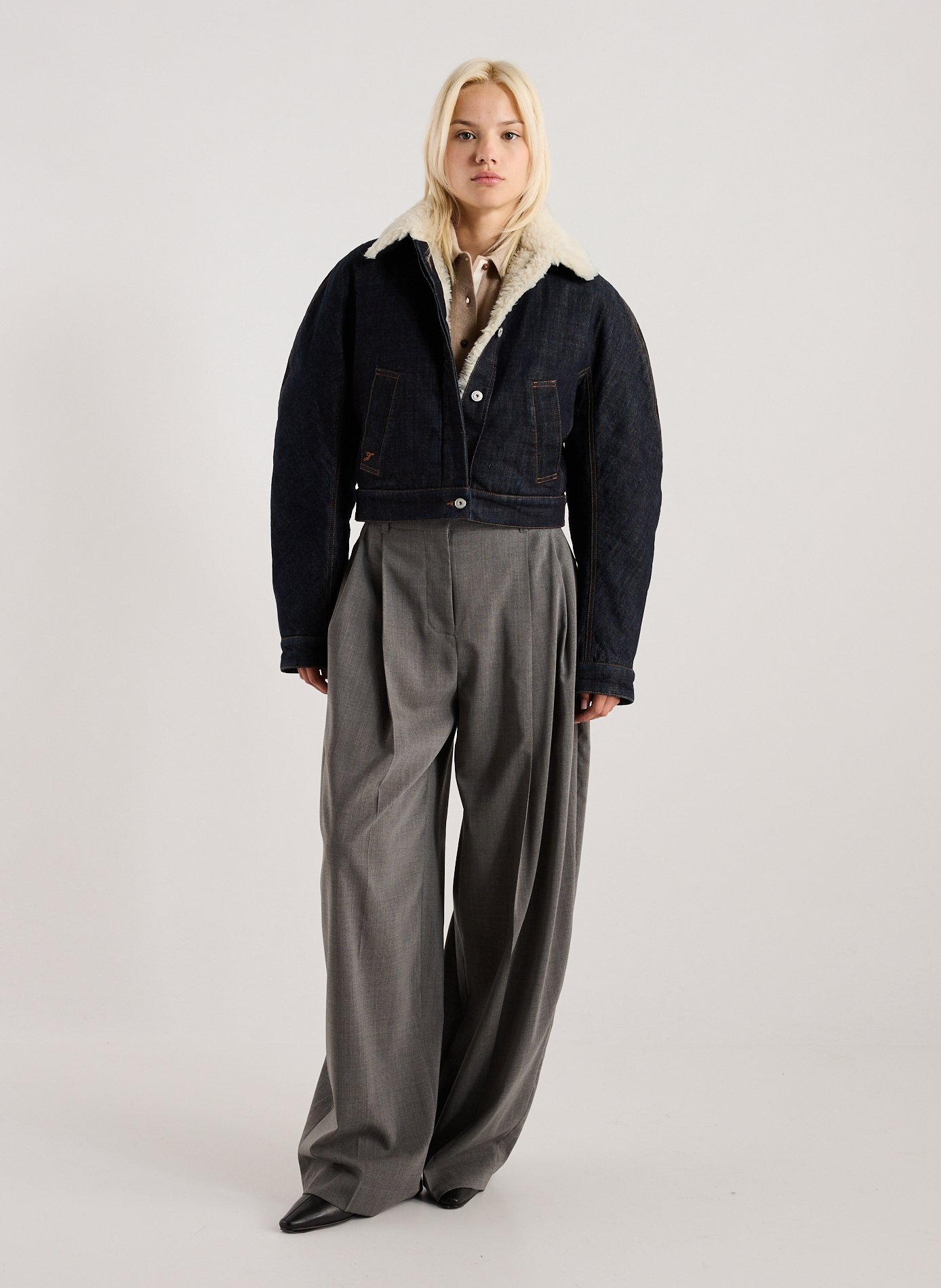 Classic collar cropped cotton jacket JACQUEMUS Blue