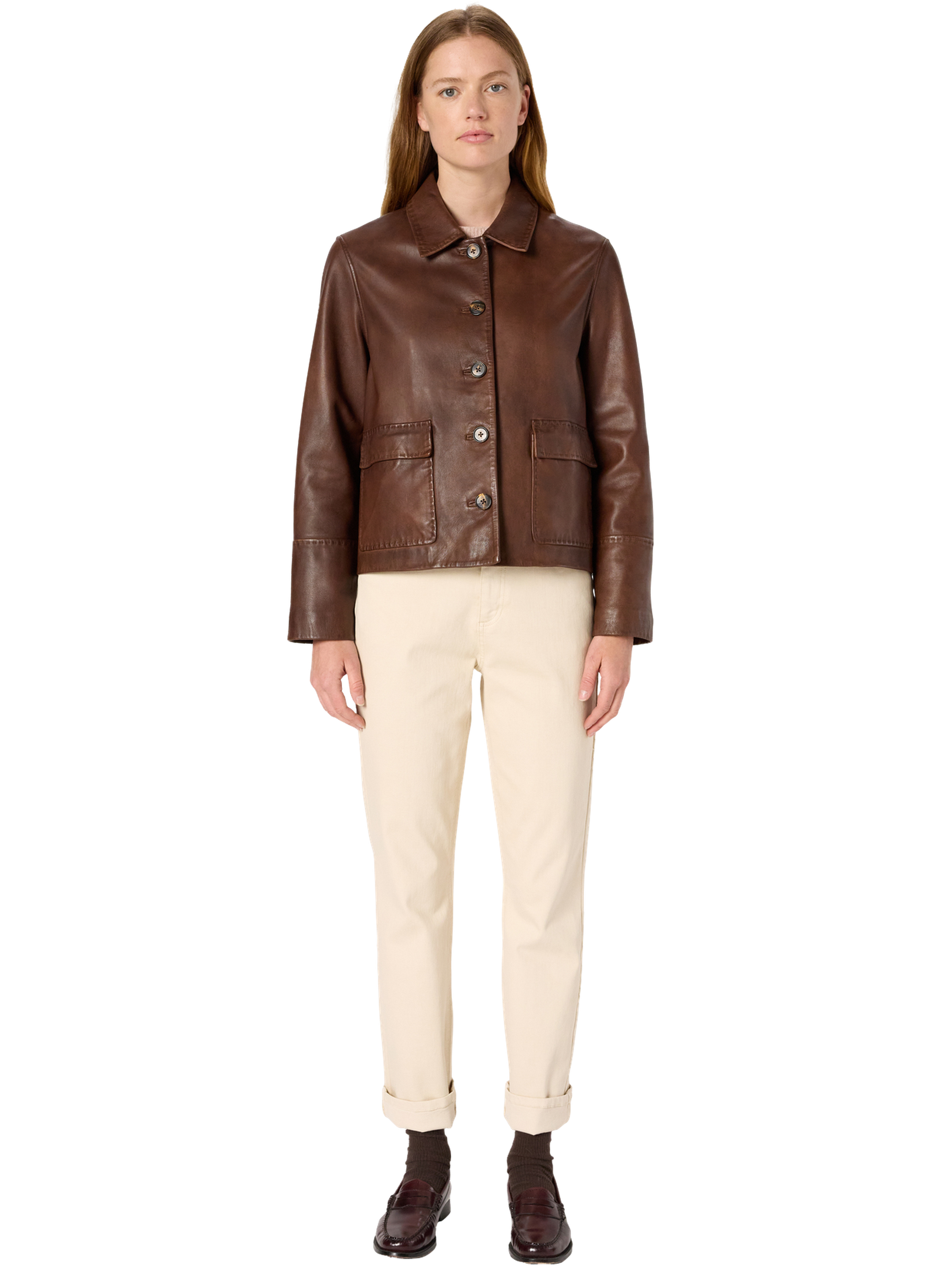 GERARD DAREL Veste droite en cuir vieilli - naima Marron