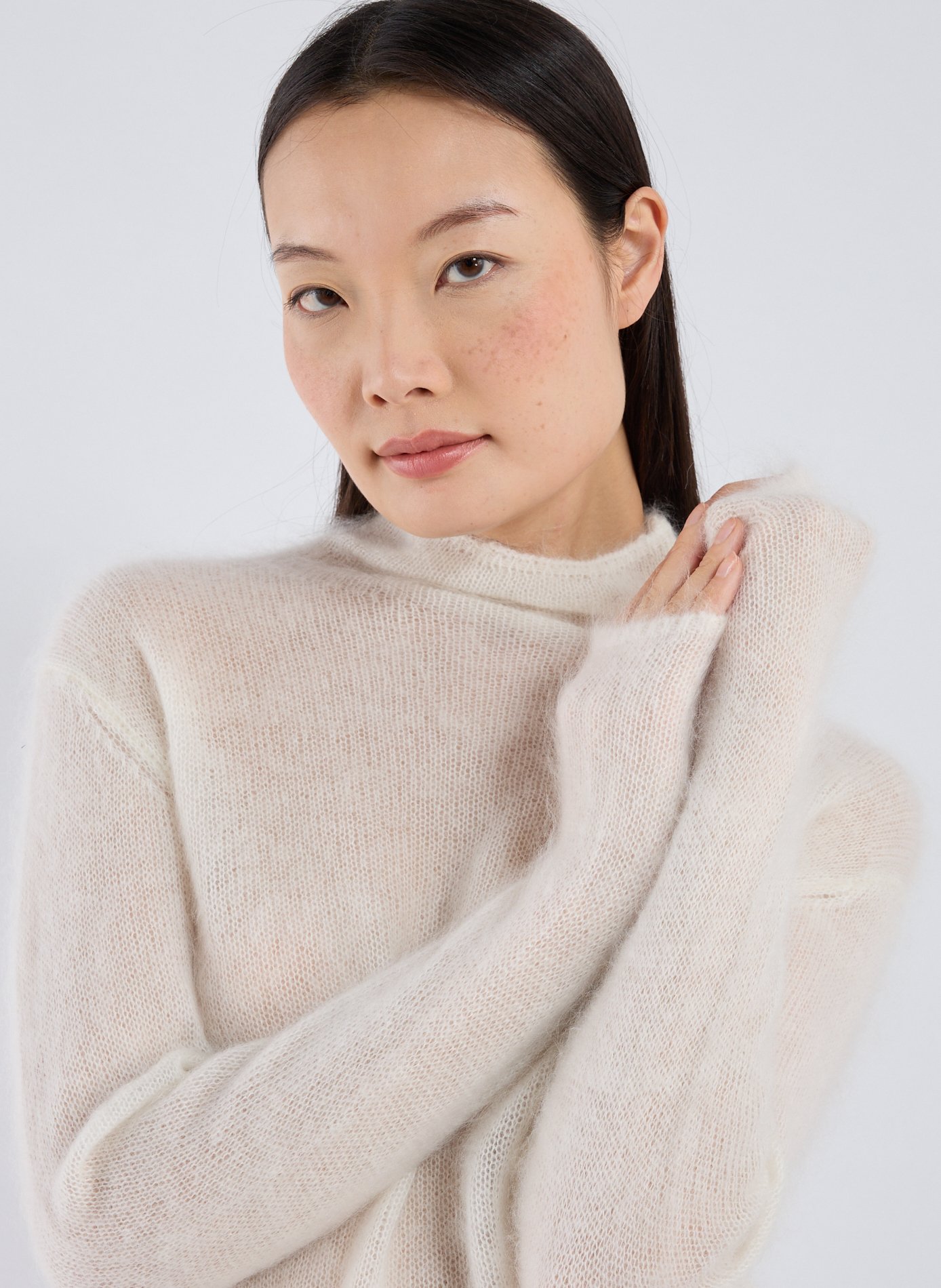 Pull col montant en mohair mélangé ADOLFO DOMINGUEZ Beige