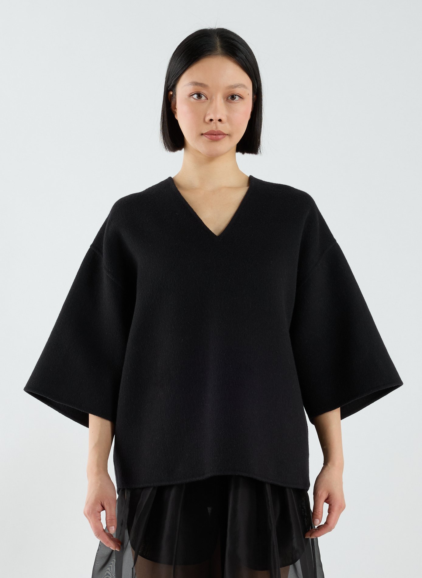 Pull col V en laine vierge et angora TIBI Noir