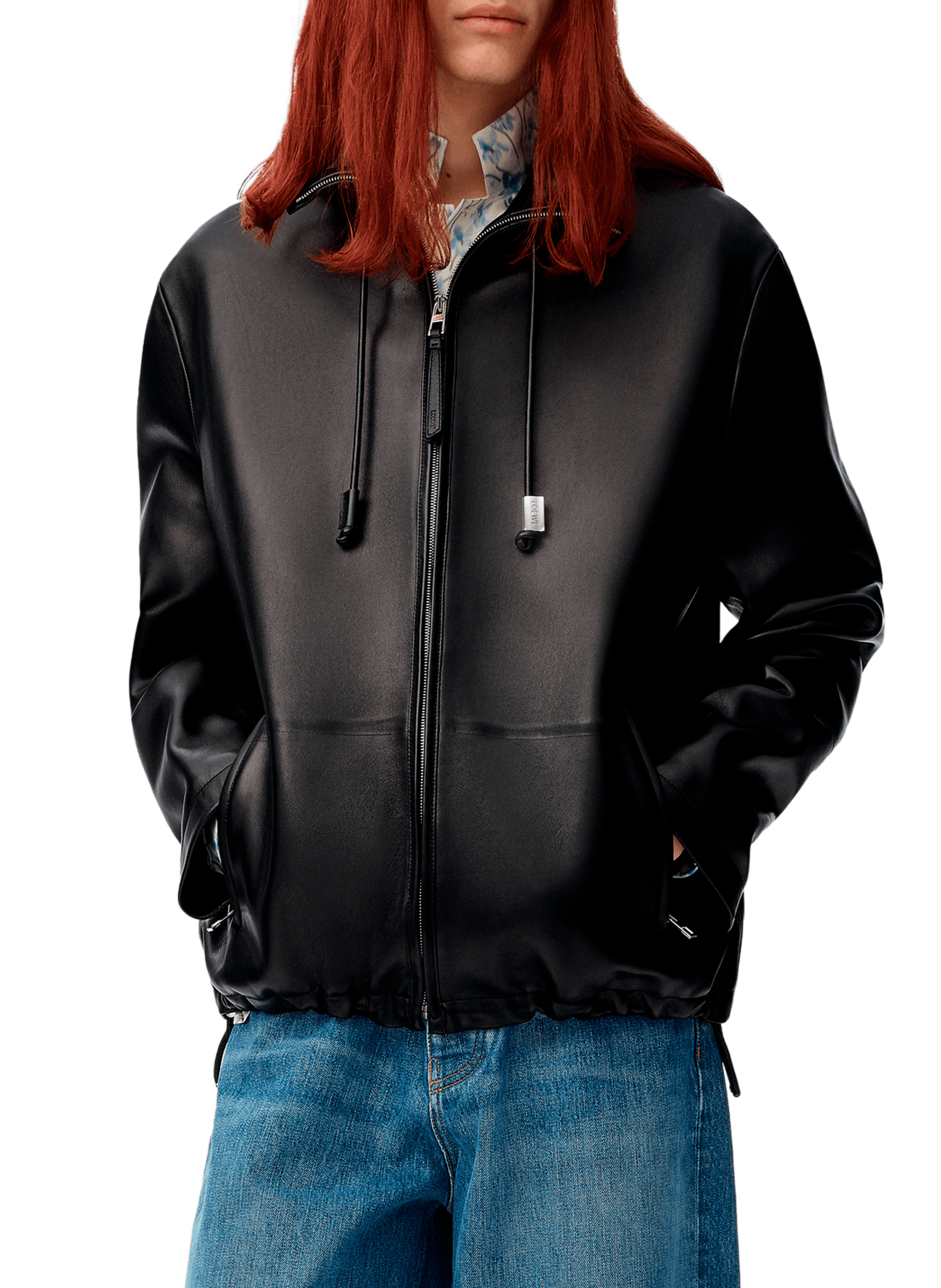 LOEWE Veste zippée en cuir d'agneau nappa Noir