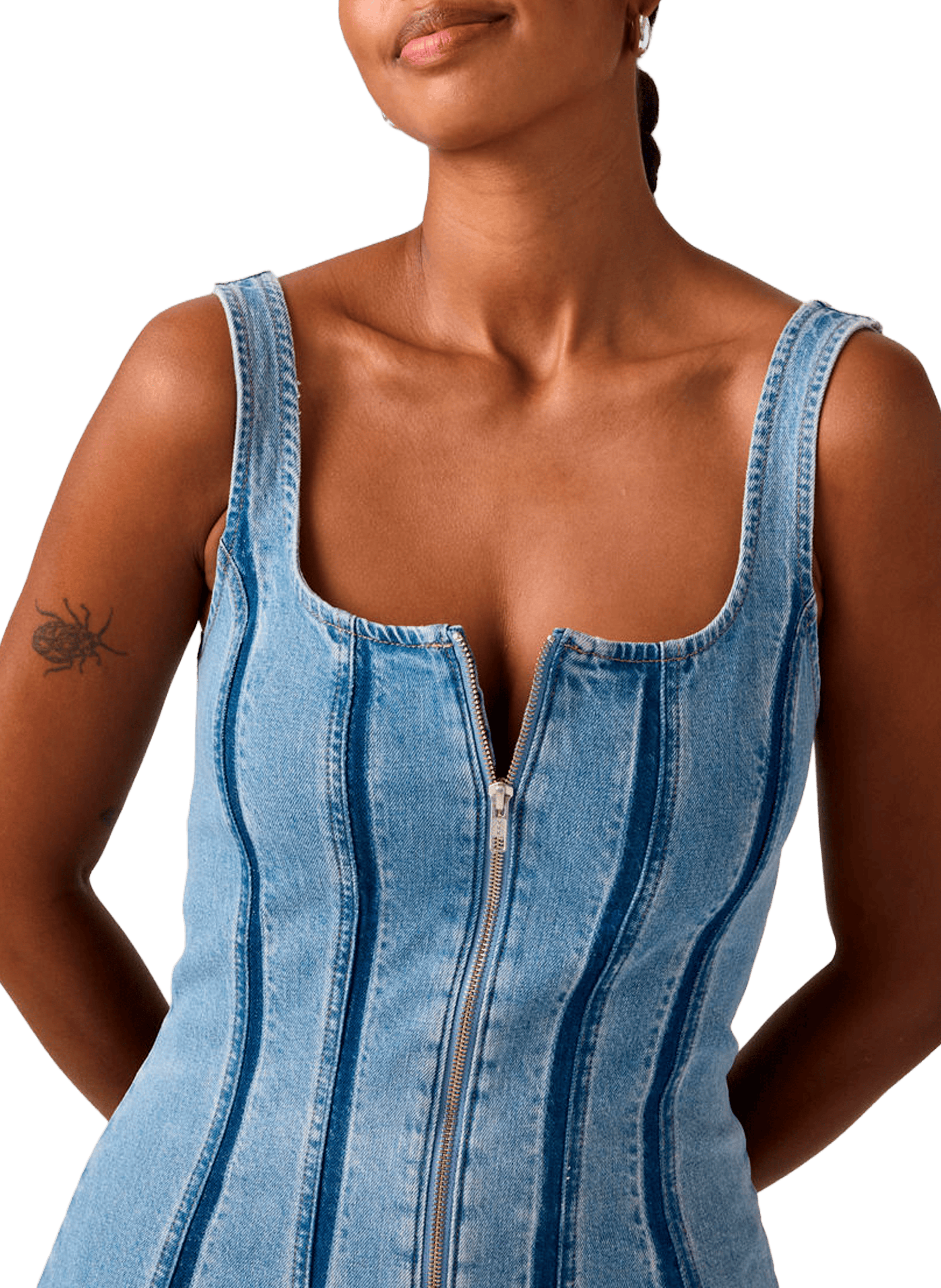 Short dress with front zip in blended cotton denim LEVI'S Blue