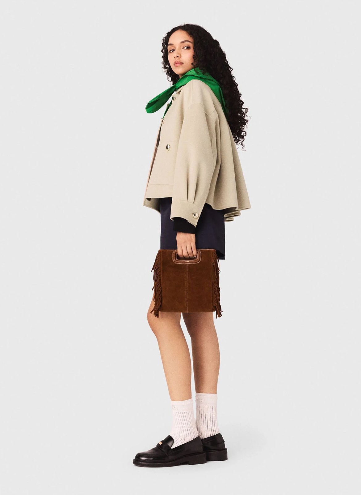 Manteau boutonné en laine mélangée MAJE Beige