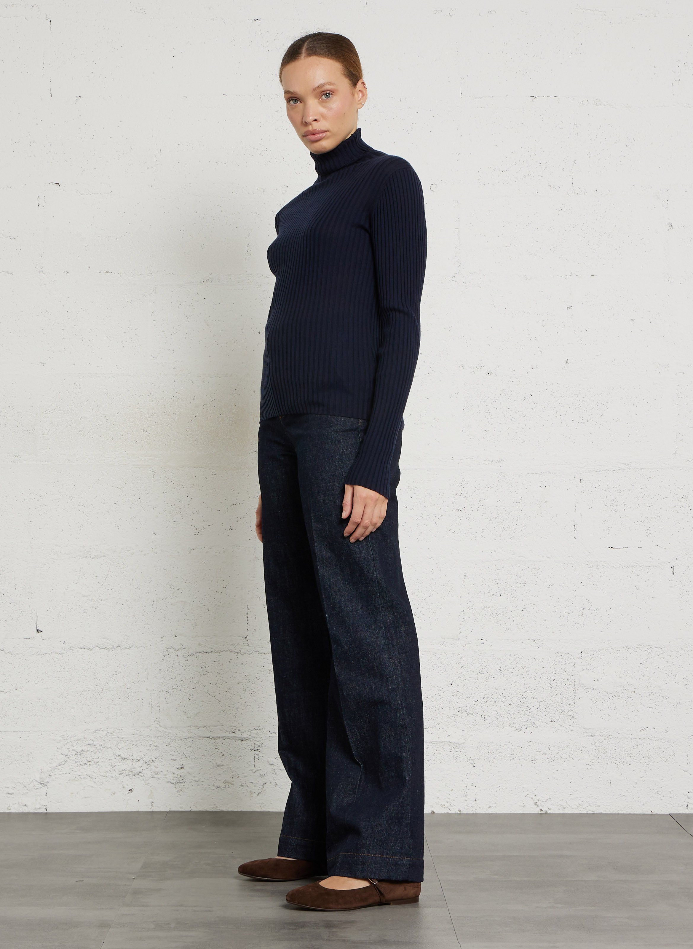 Pantalon droit taille haute denim brut California SOEUR Bleu