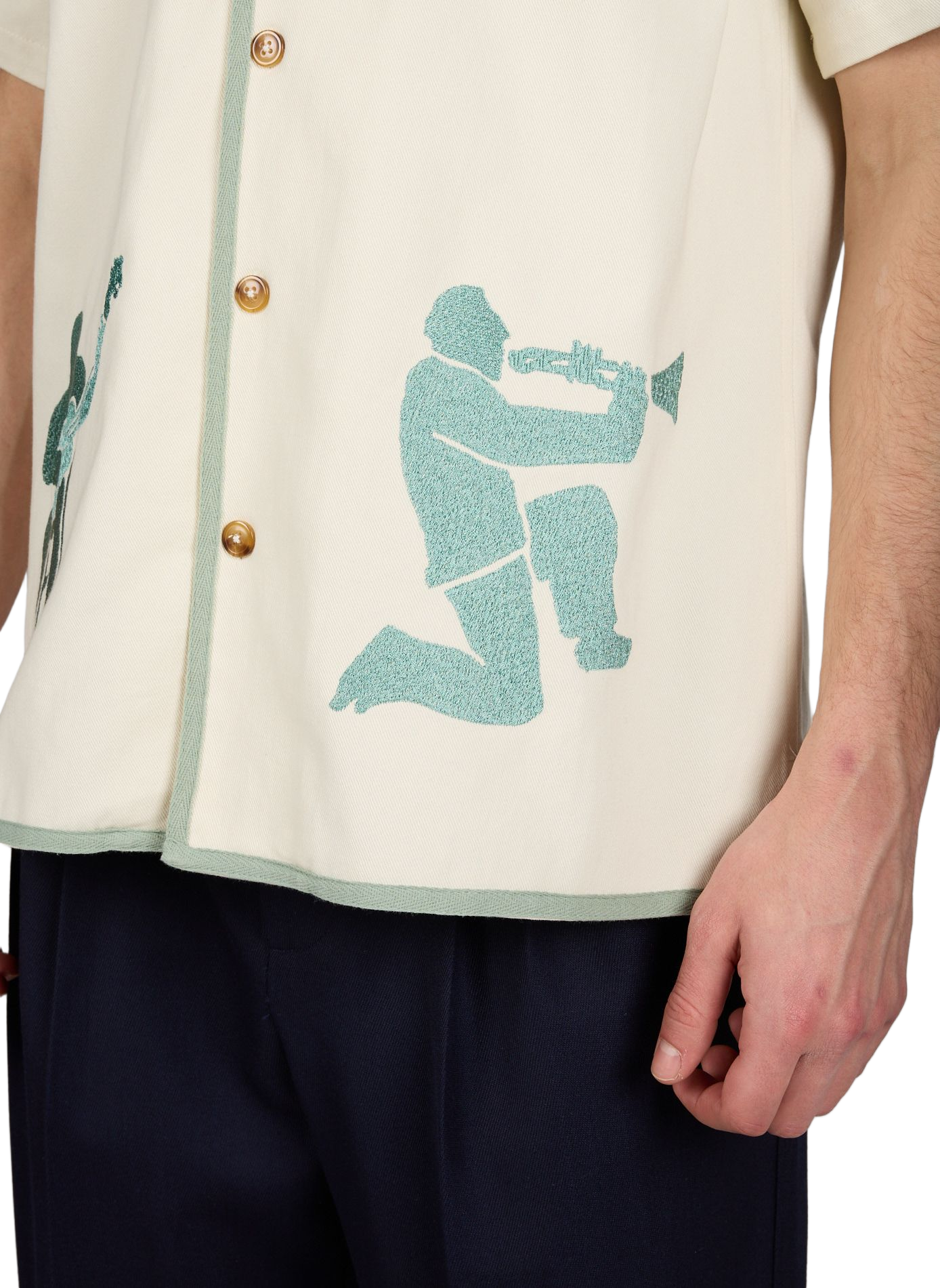 Straight embroidered cotton shirt DROLE DE MONSIEUR Beige