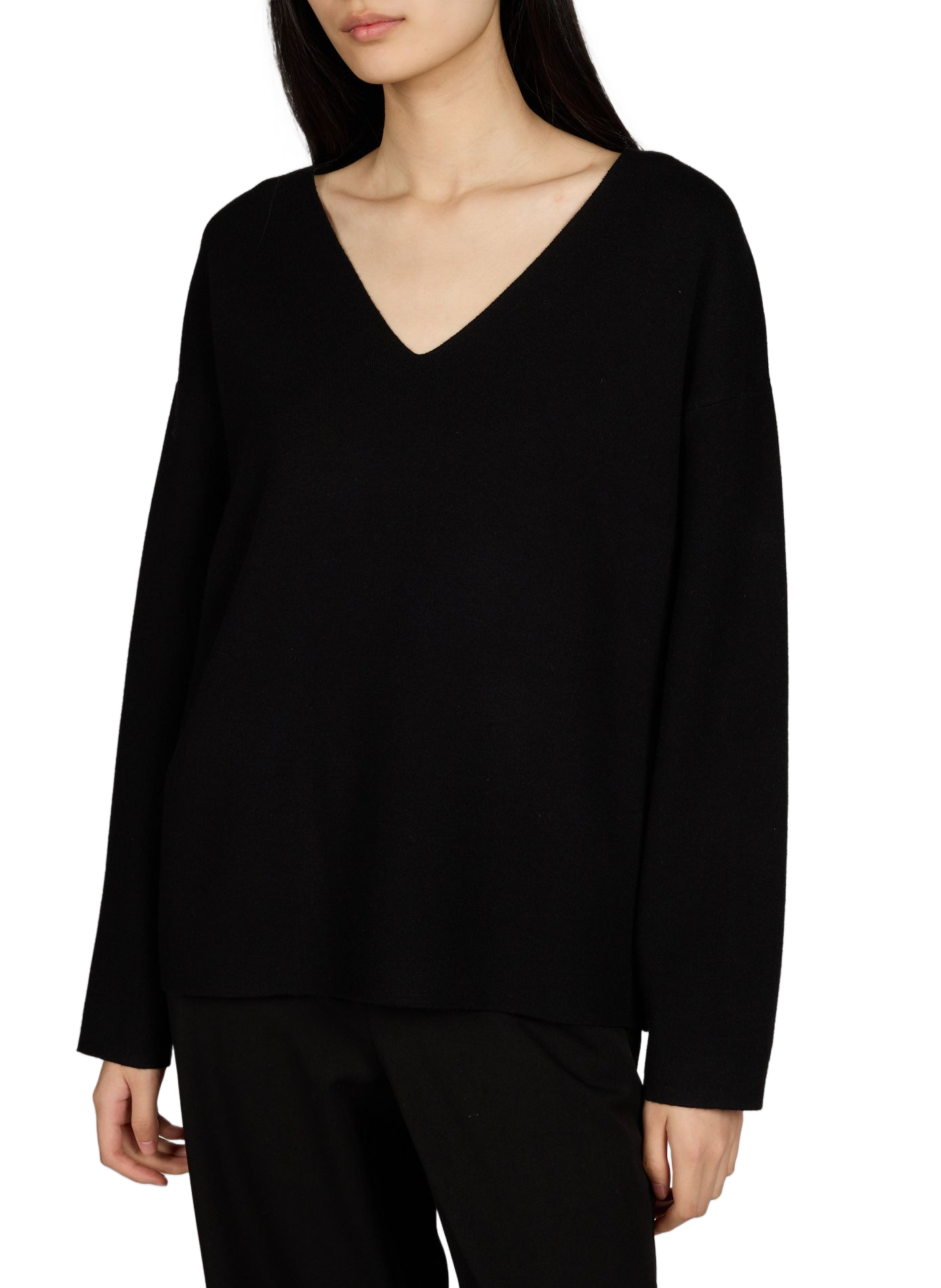 Oversized V-neck knit sweater OBJECT Black
