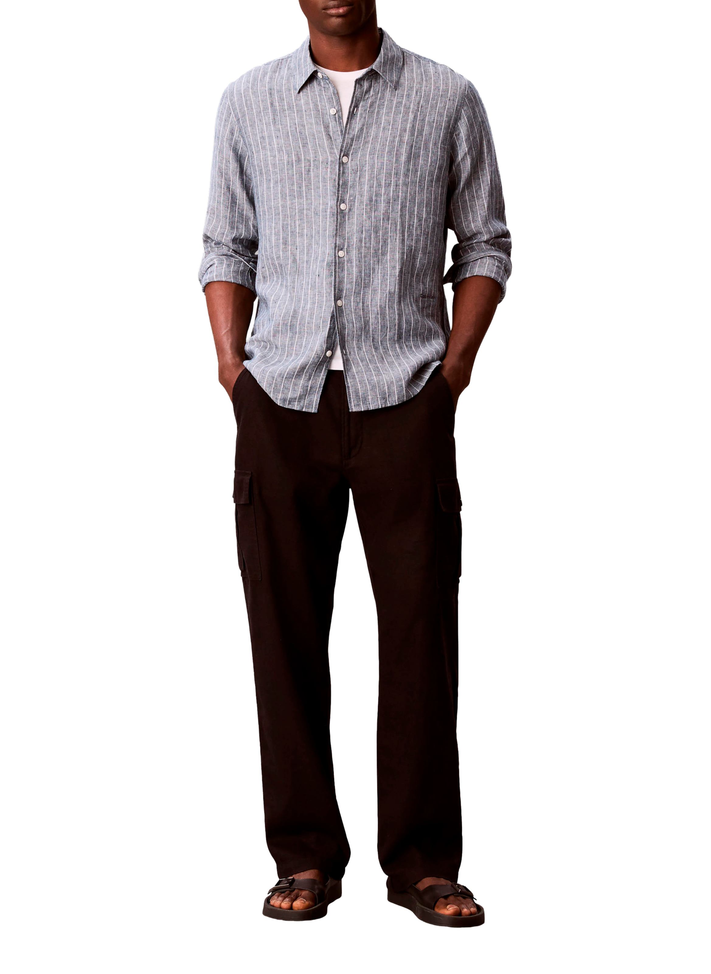 Chemise rayée droite en lin CALVIN KLEIN Bleu