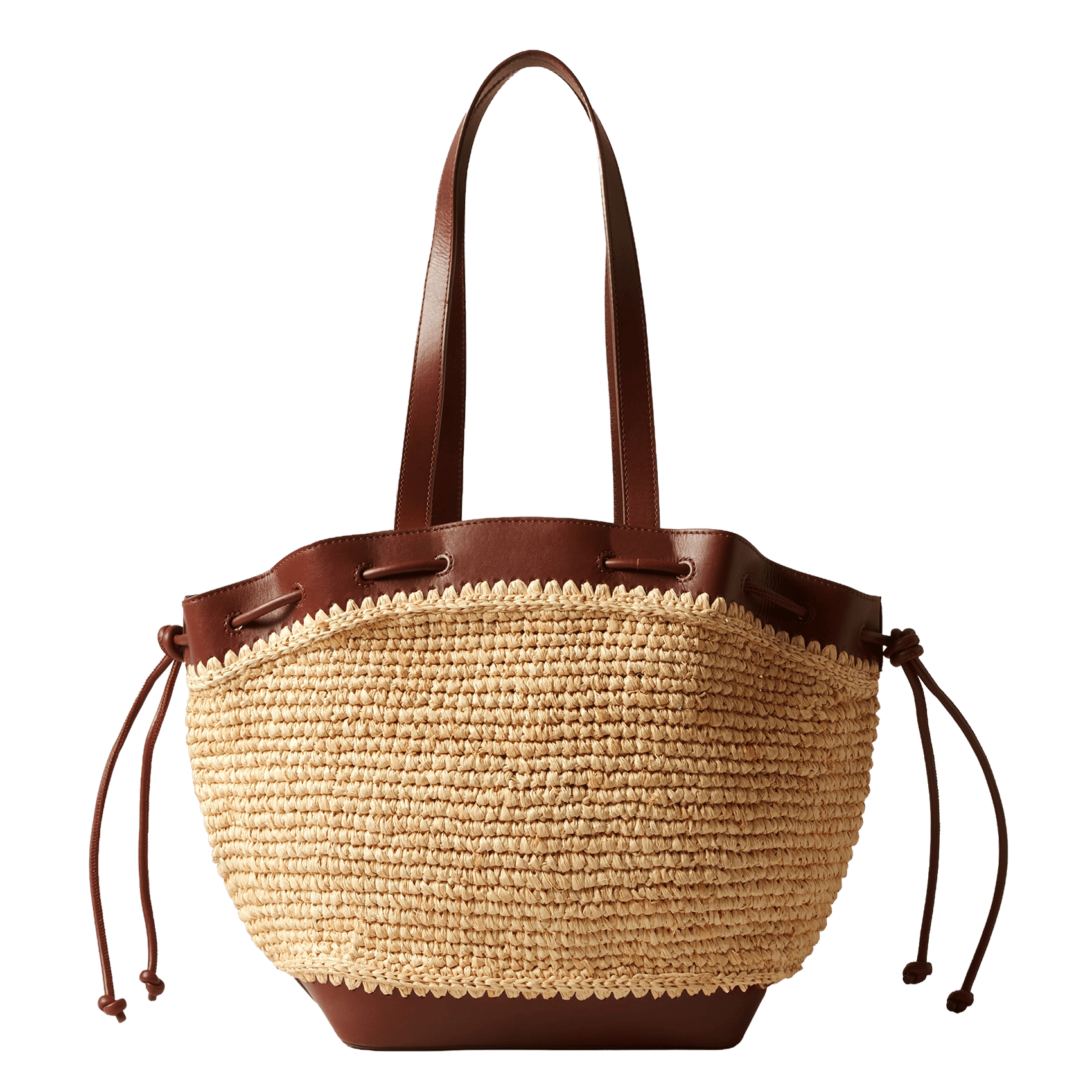 Panier en rephia tressé et cuir lisse CLAUDIE PIERLOT Marron