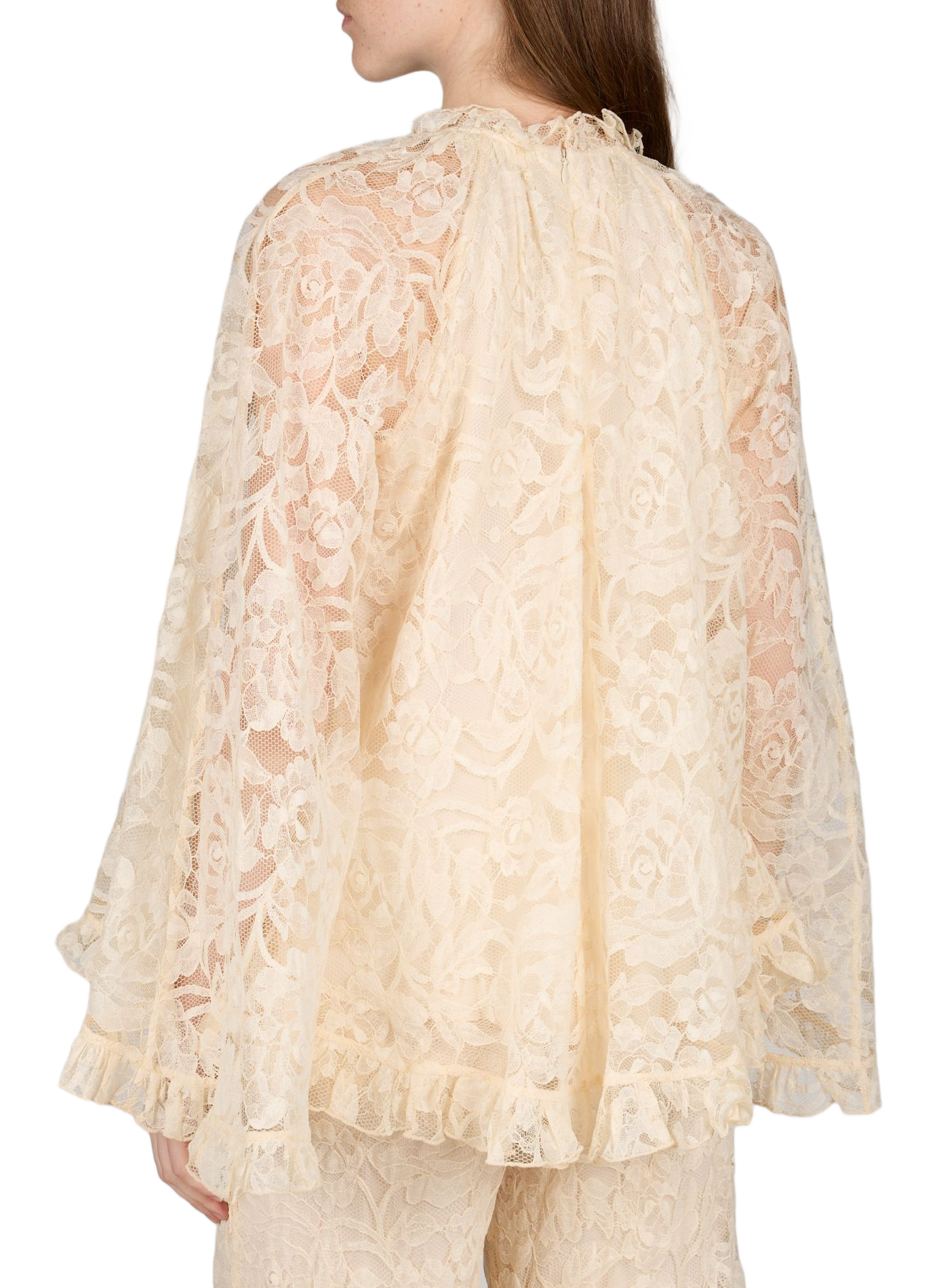 Lace blouse with ruffled collar. ZIMMERMANN White