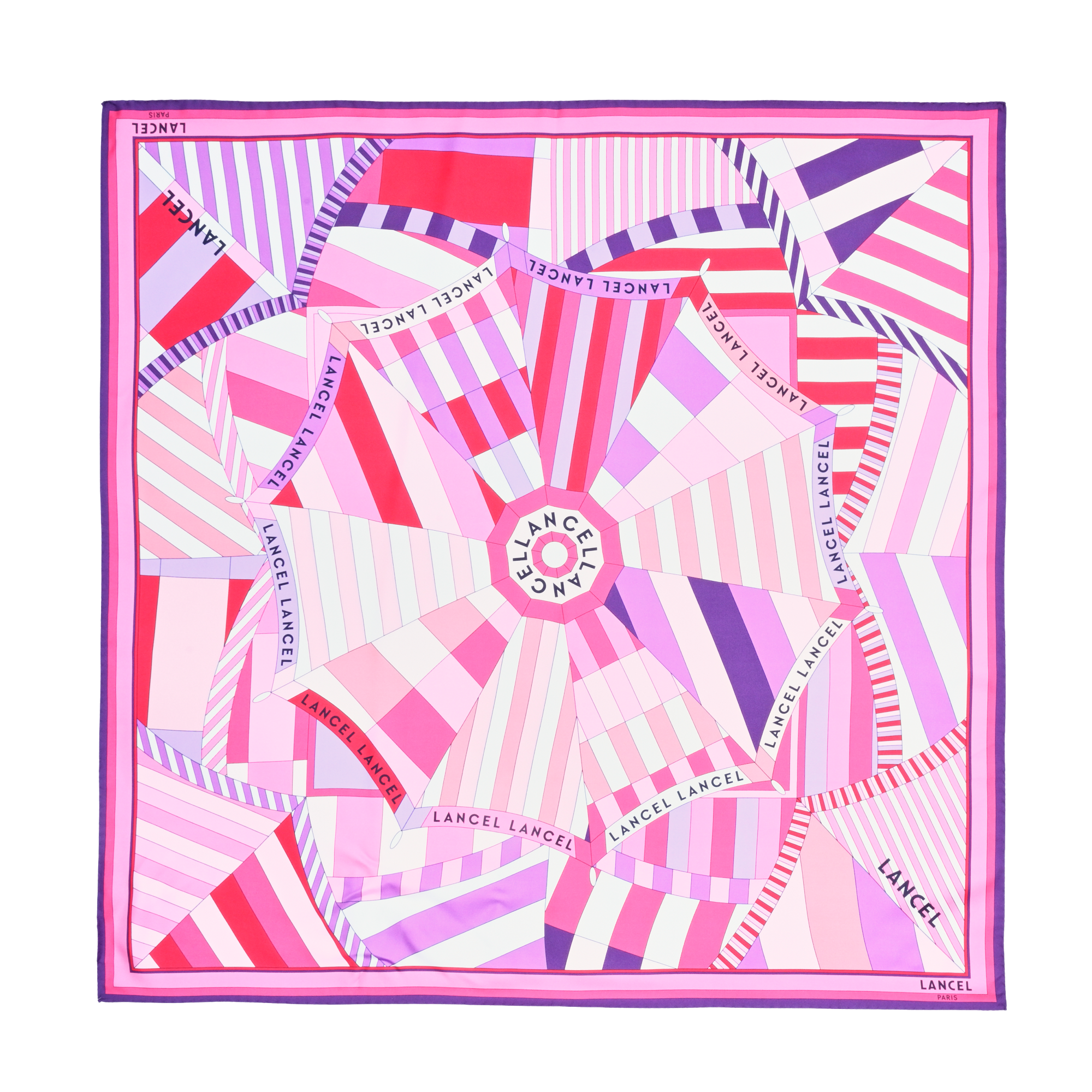 Silk scarf 90 parasol pattern by lancel LANCEL Purple