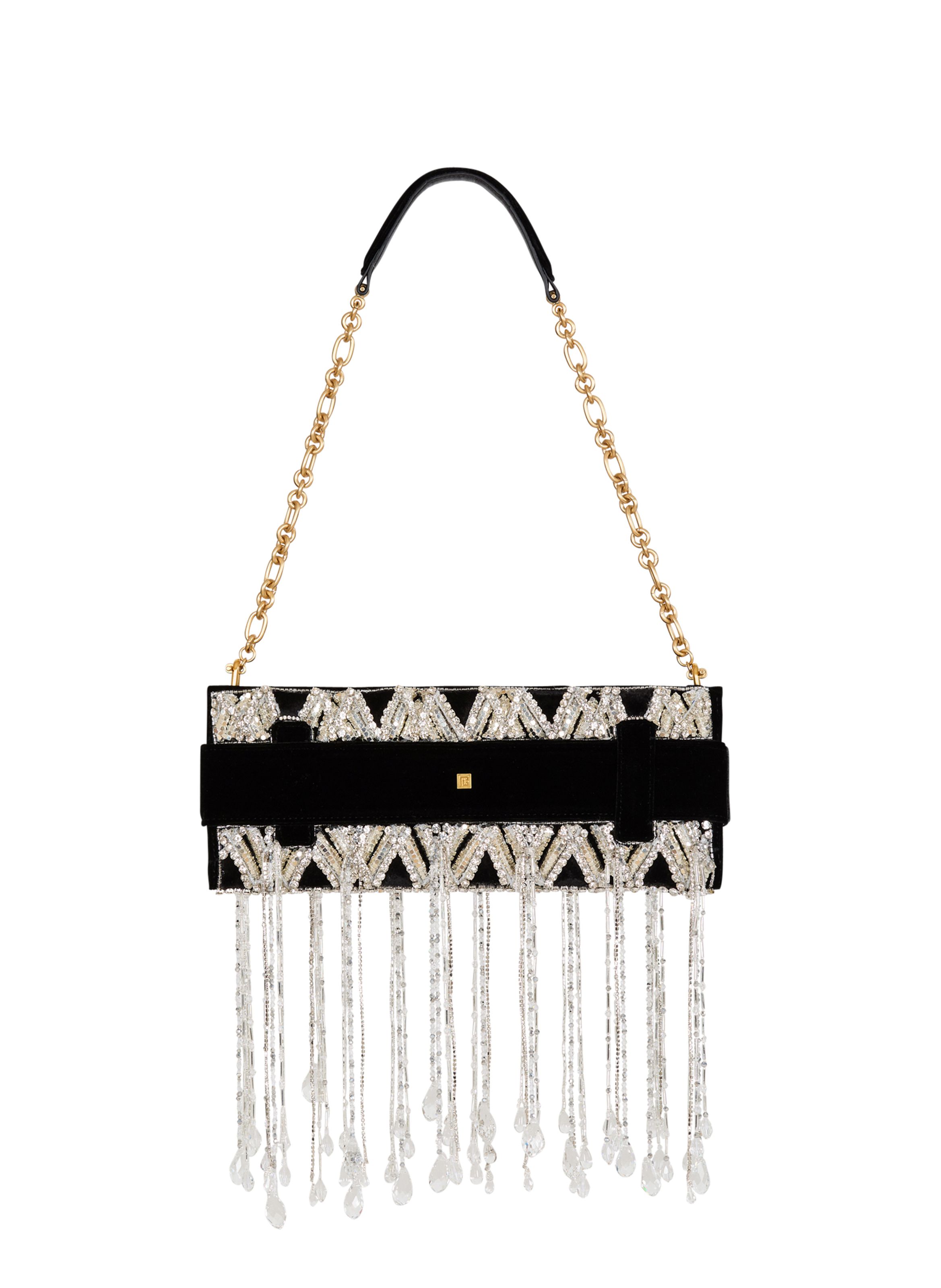 Pochette anthem en velours brodé BALMAIN Noir