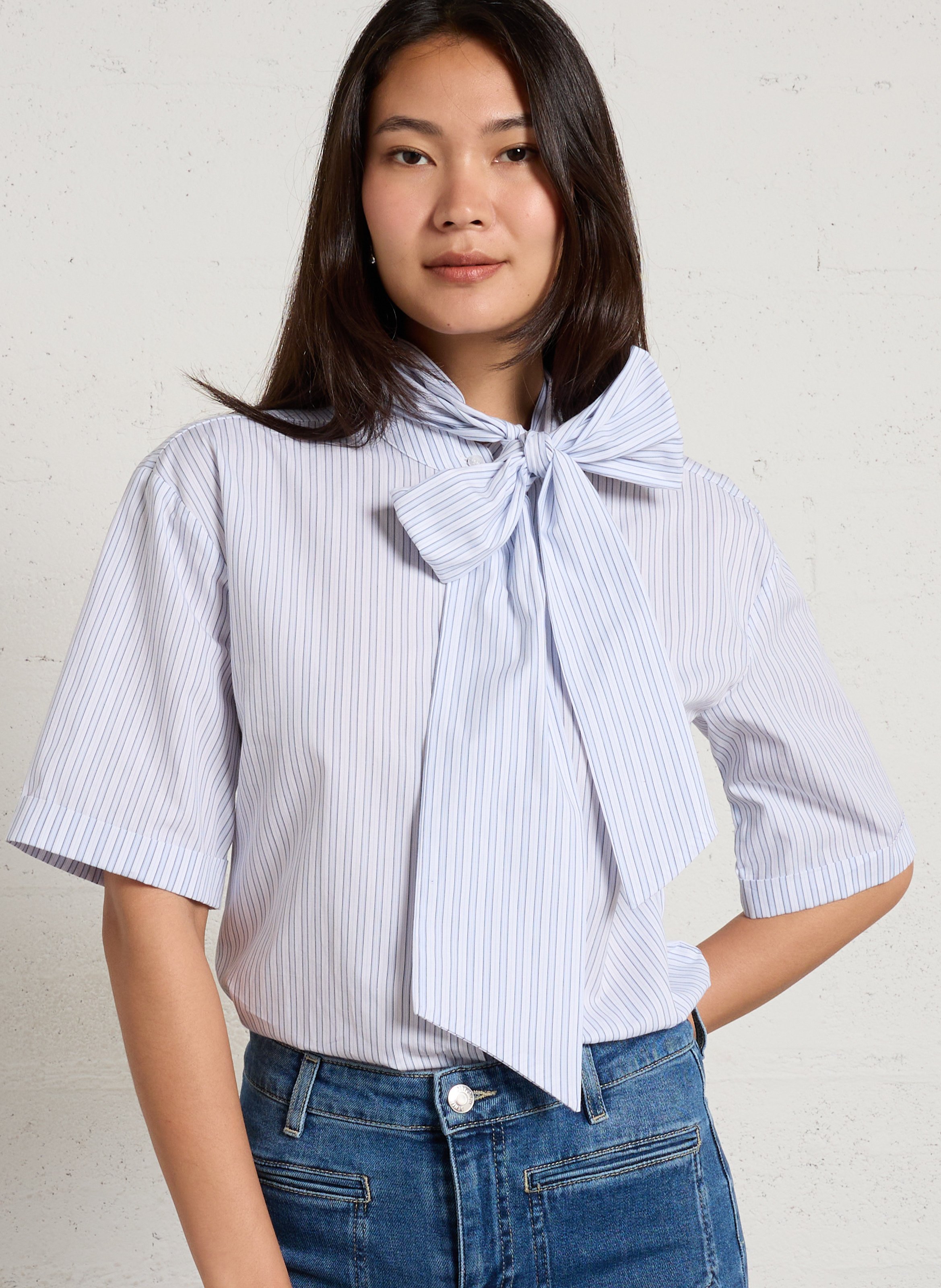 Chemisier droit en coton darine MAISON 123 Bleu