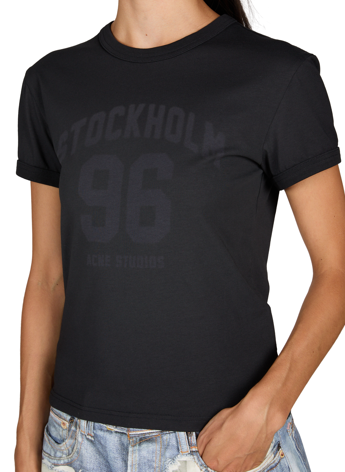 Maglietta con logo stampato in cotone ACNE STUDIOS Nero