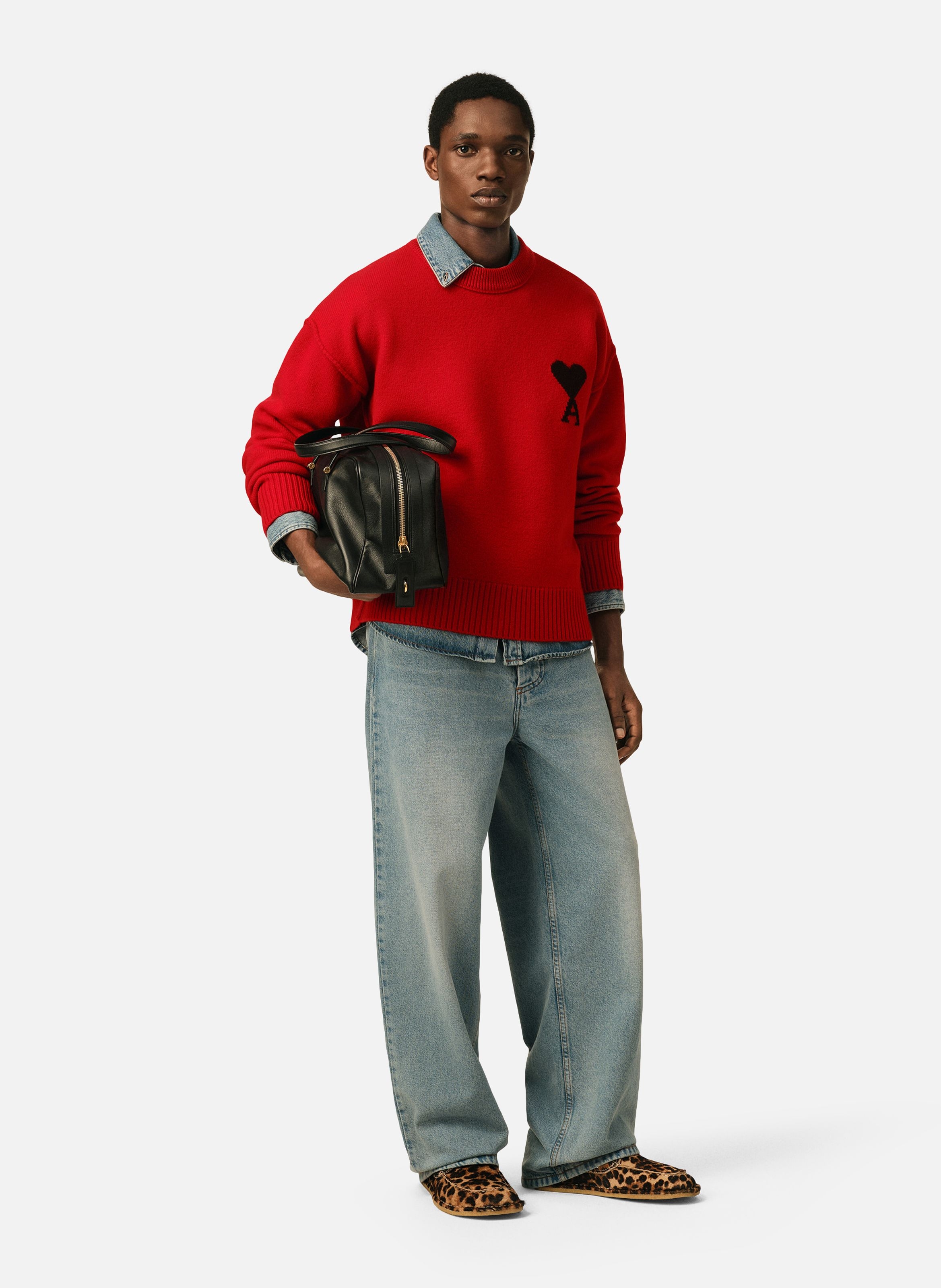 Pull col rond ami de coeur en laine unisexe AMI PARIS Rouge