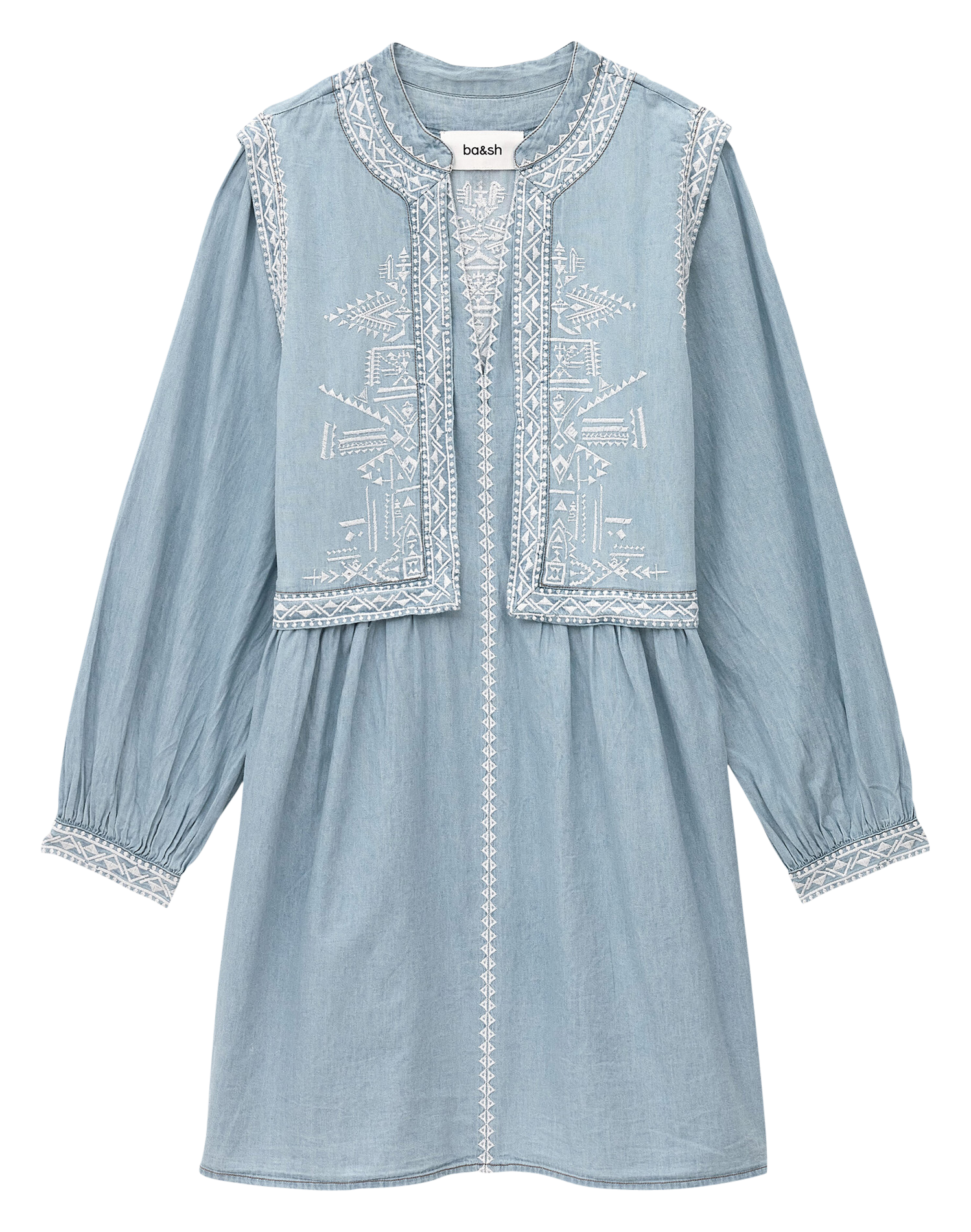 Robe courte col v en coton brodé laena BA&SH Bleu