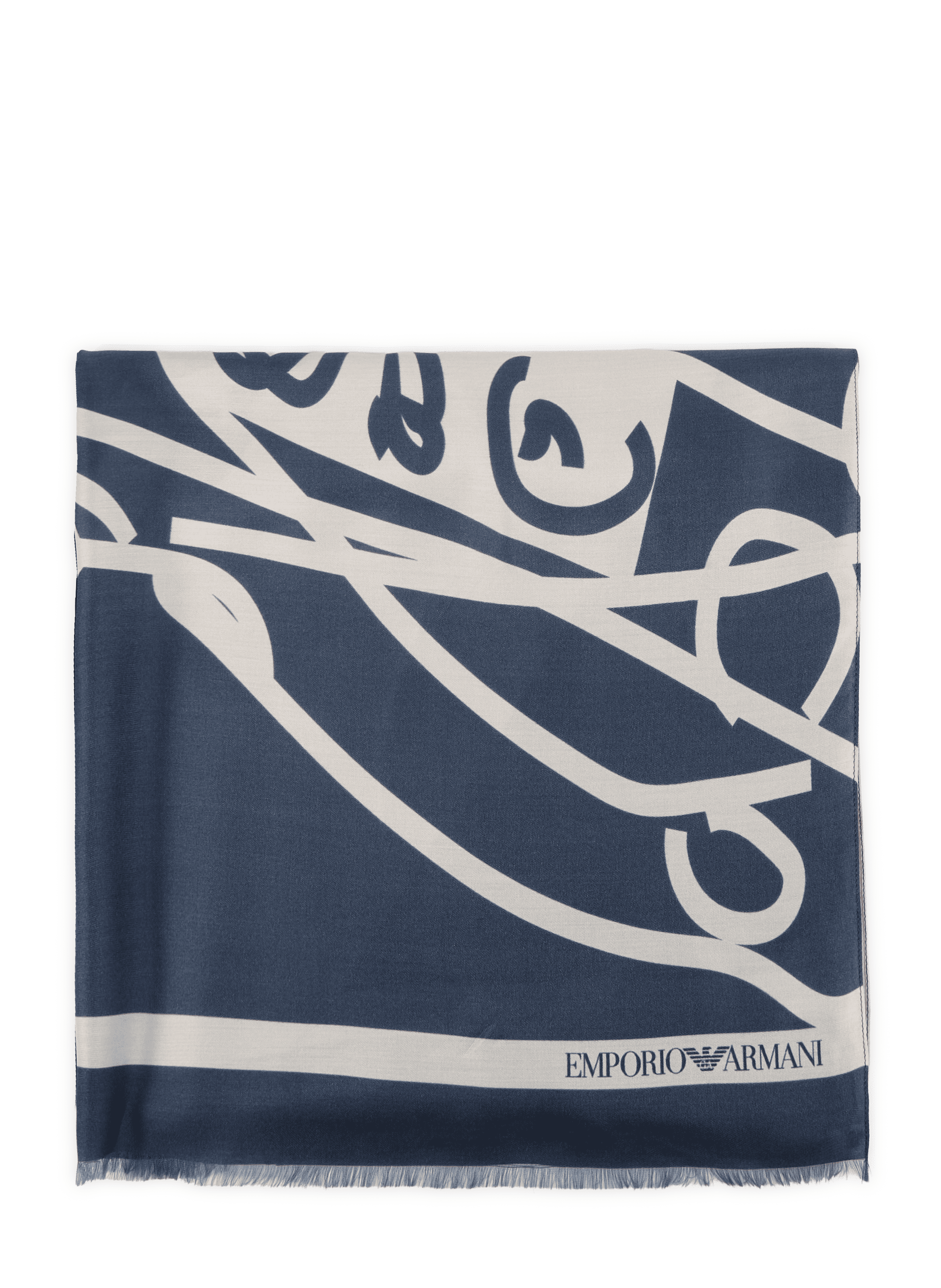Foulard à motif abstrait avec franges en soie mélangé EMPORIO ARMANI Bleu