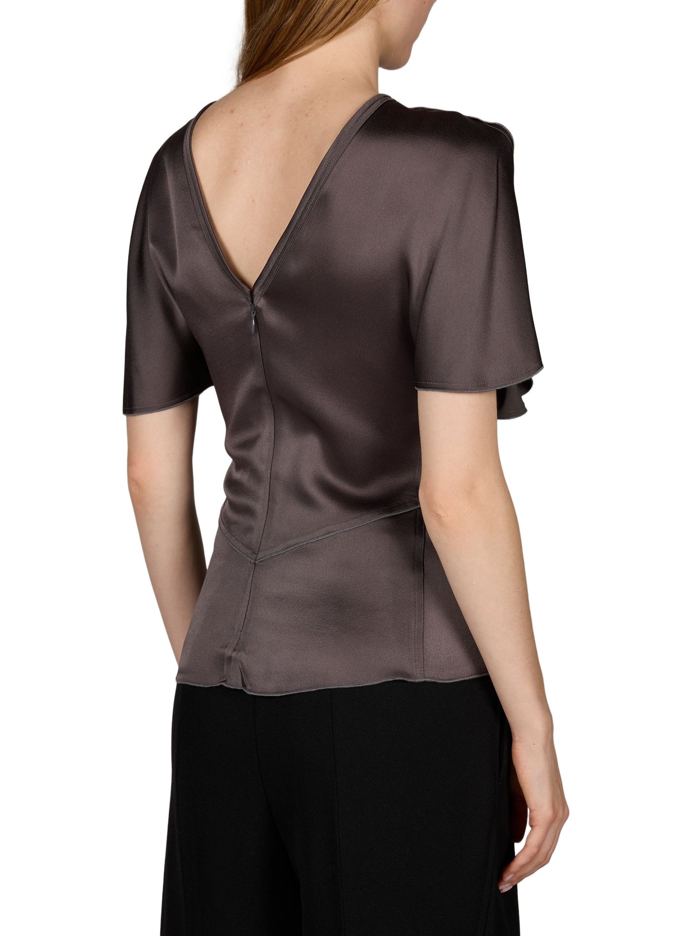 Satin V-neck Top VICTORIA BECKHAM Brown
