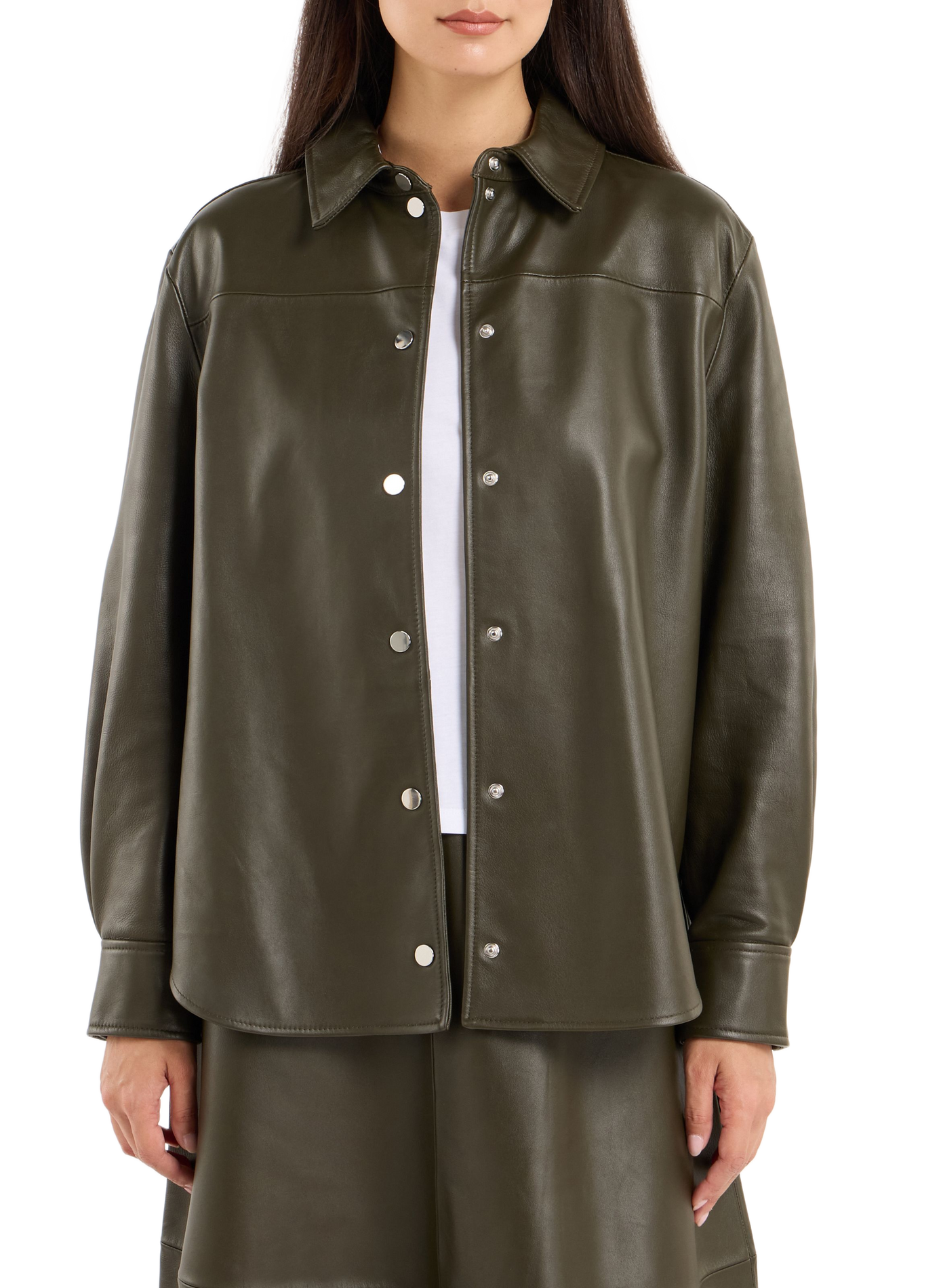 Classic leather collar shirt SAISON 1865 Khaki