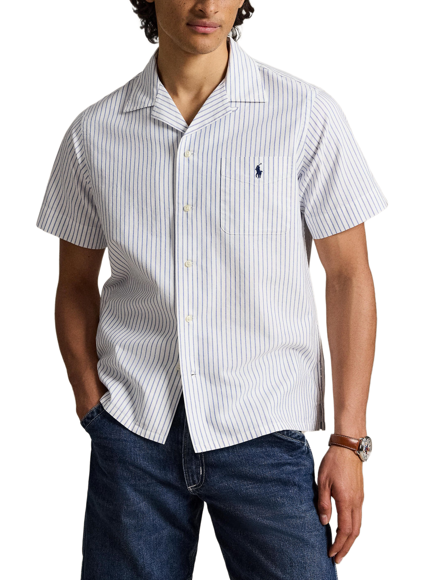 Striped short-sleeve cotton shirt POLO RALPH LAUREN White