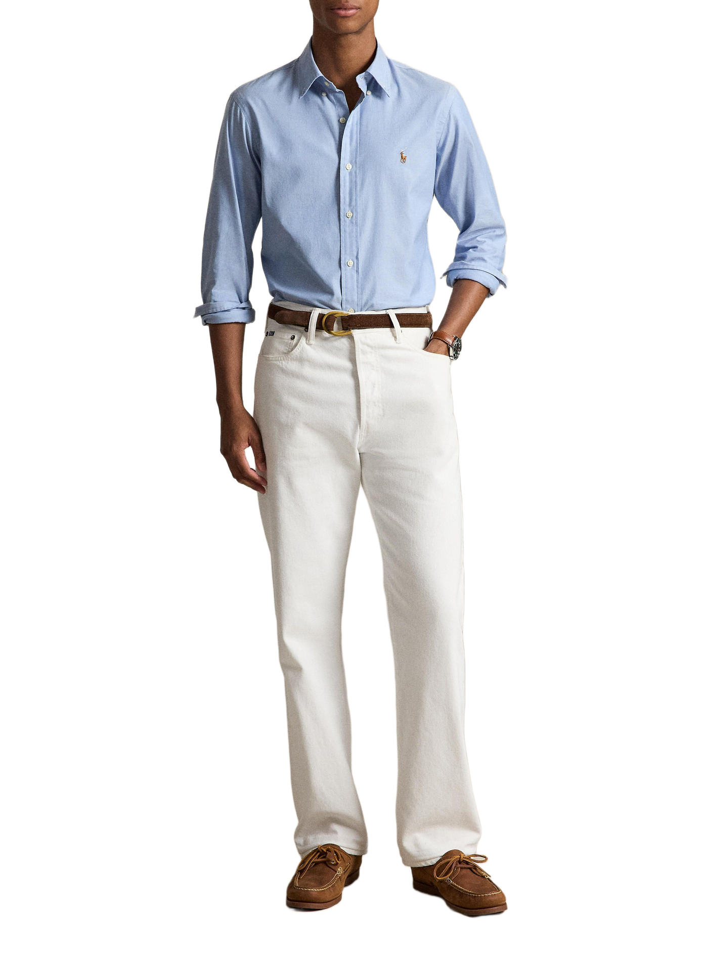 Chemise droite à logo en coton mélangé | Bleu POLO RALPH LAUREN Homme