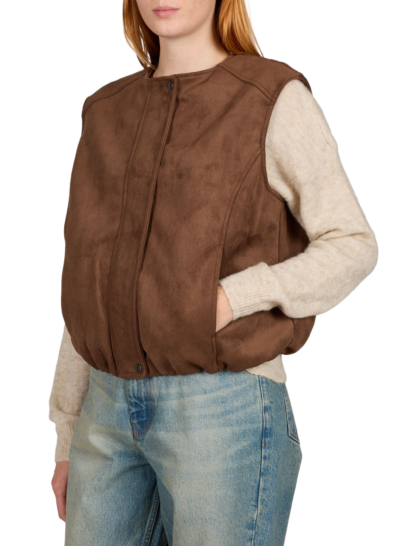 Ärmellose Jacke mit Rundhalsausschnitt OBJECT Braun
