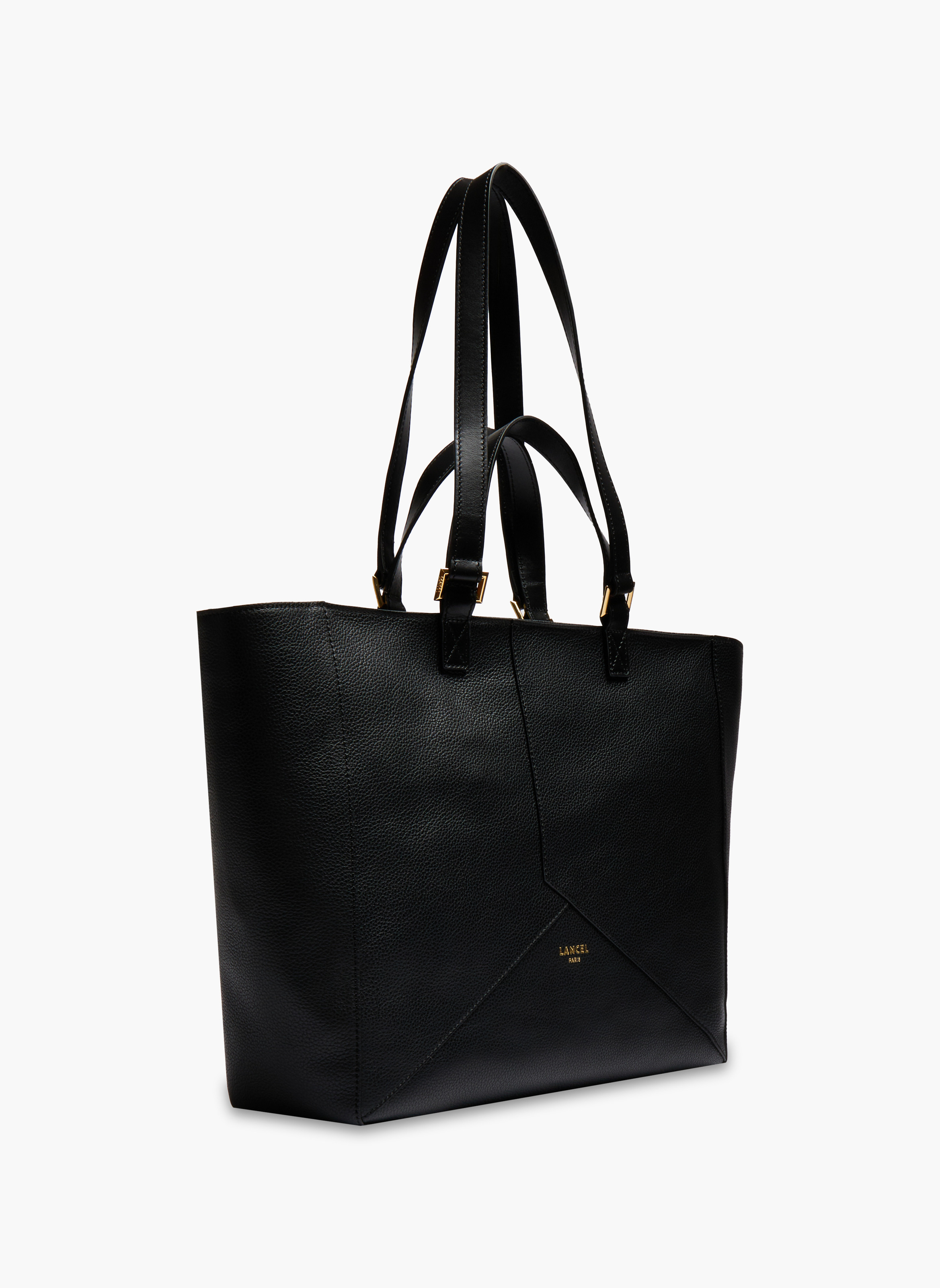Sac cabas zippé m double porté enveloppe de lancel en cuir LANCEL Noir
