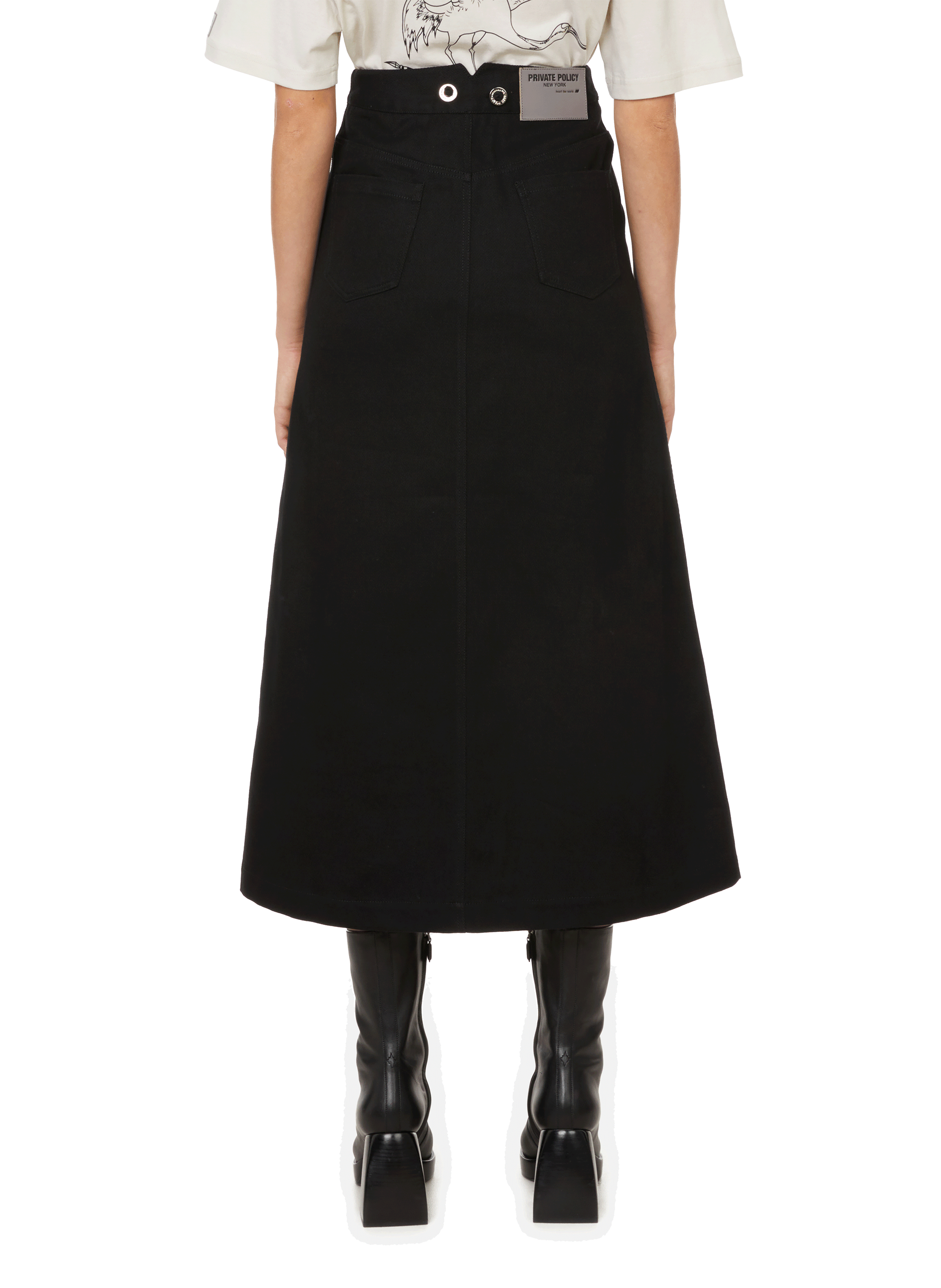 Jupe midi en sergé de coton PRIVATE POLICY Noir