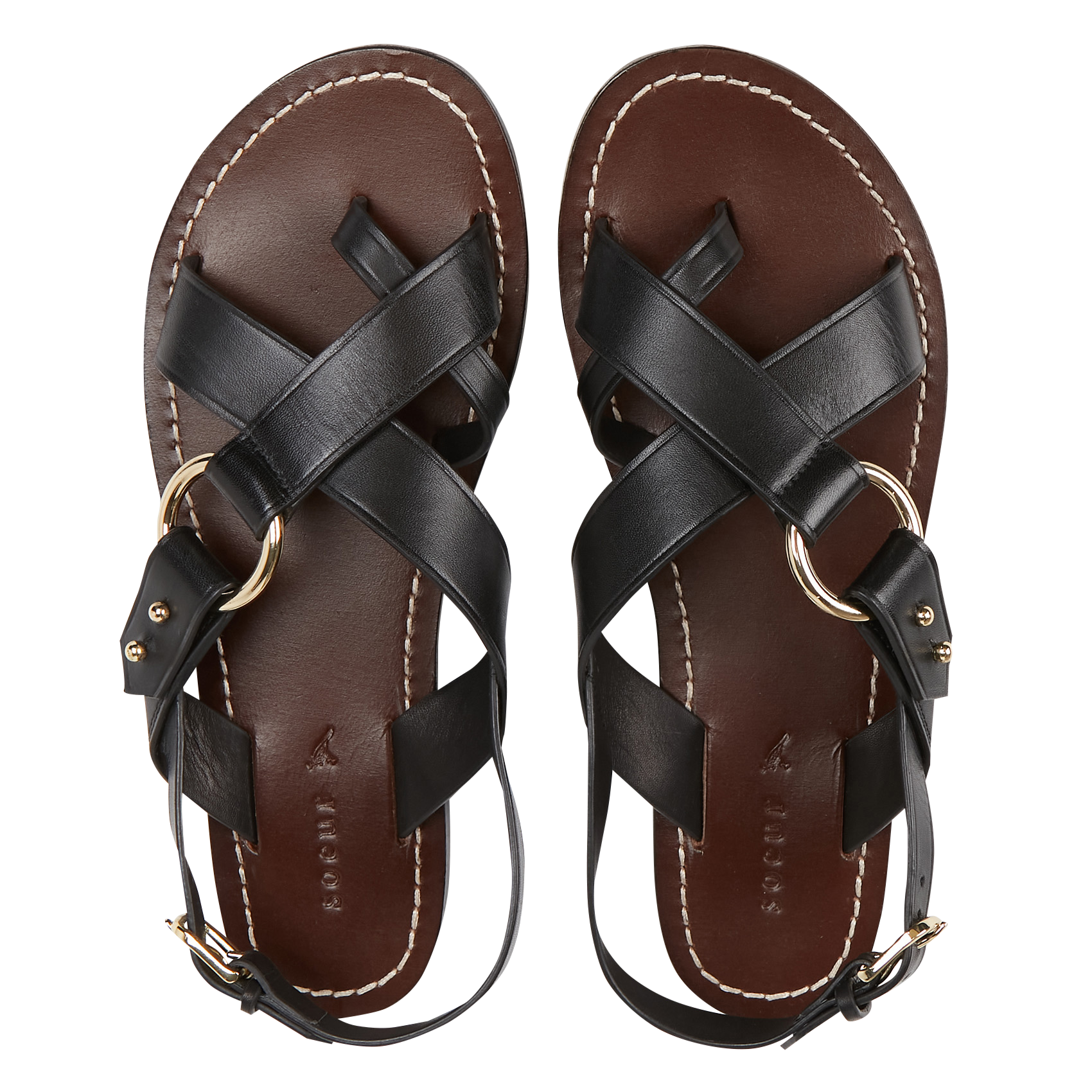 Sandales plates en cuir SOEUR Noir