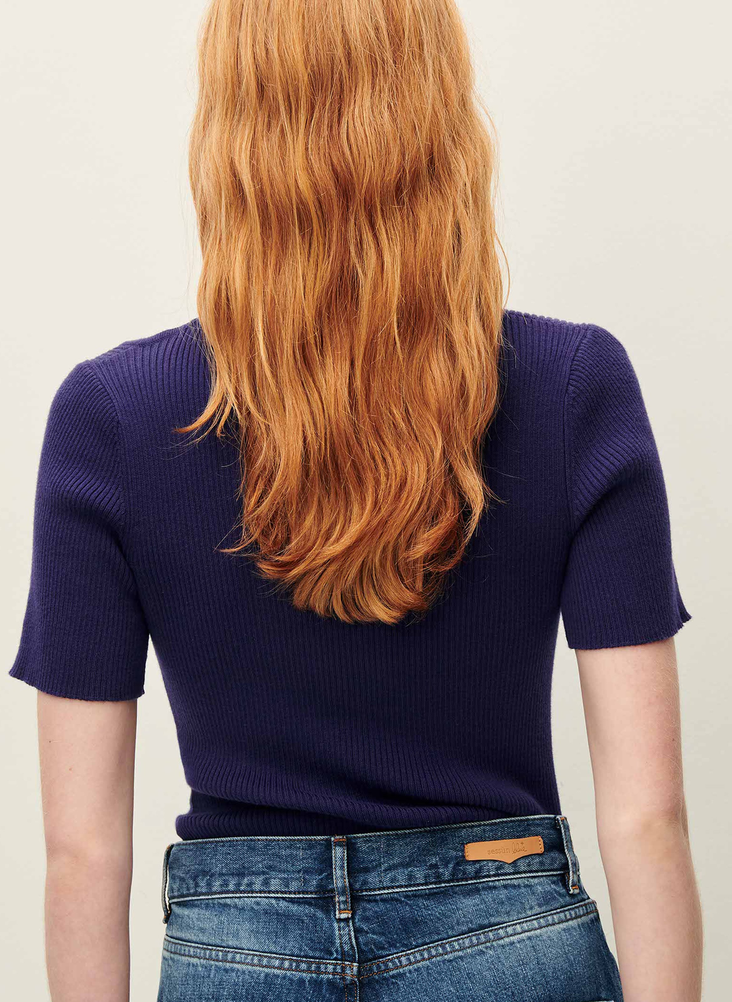 Pull moulant col rond en coton claro SESSUN Bleu