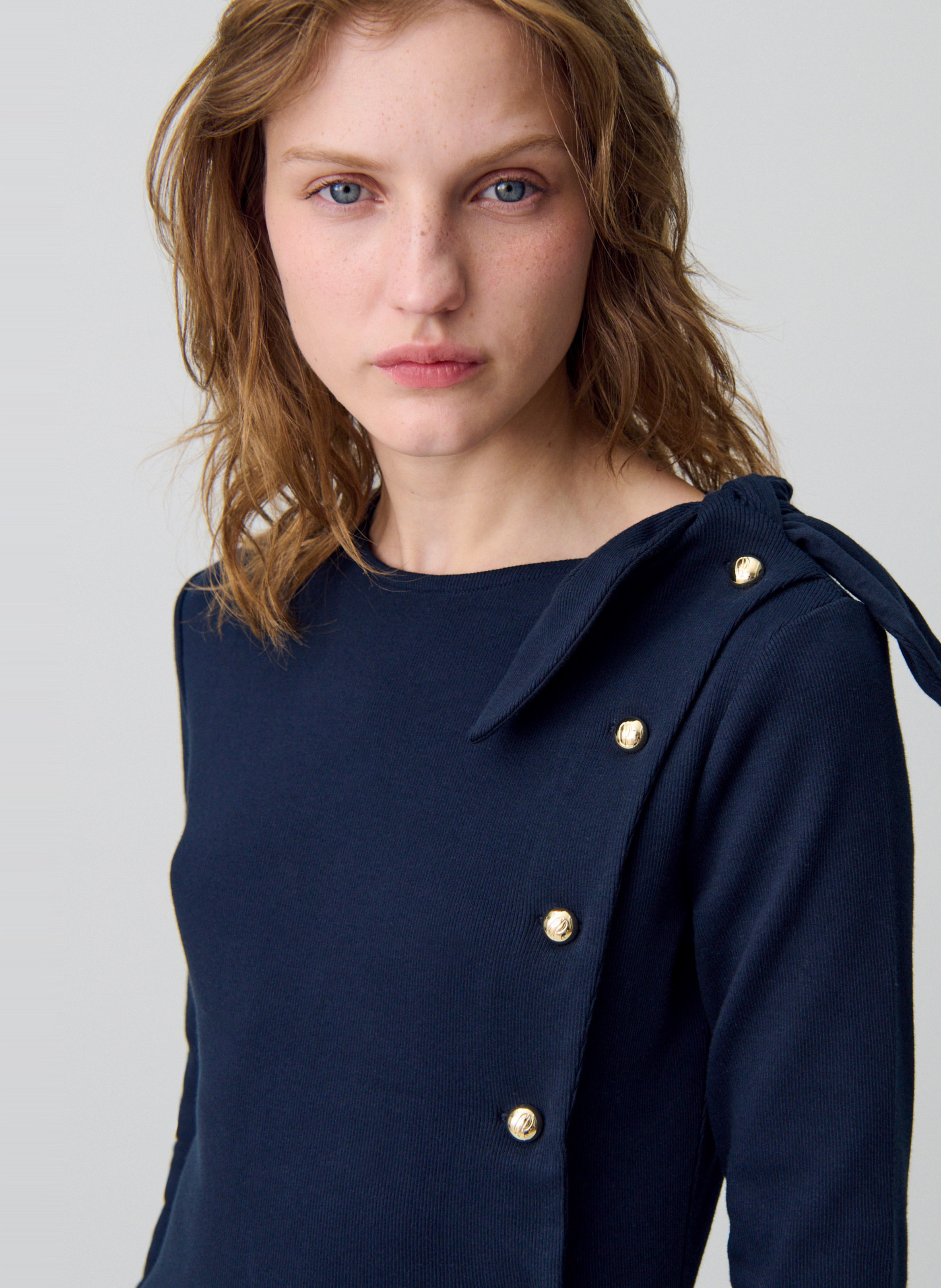 Pull en coton mélangé col rond timy CLAUDIE PIERLOT Bleu