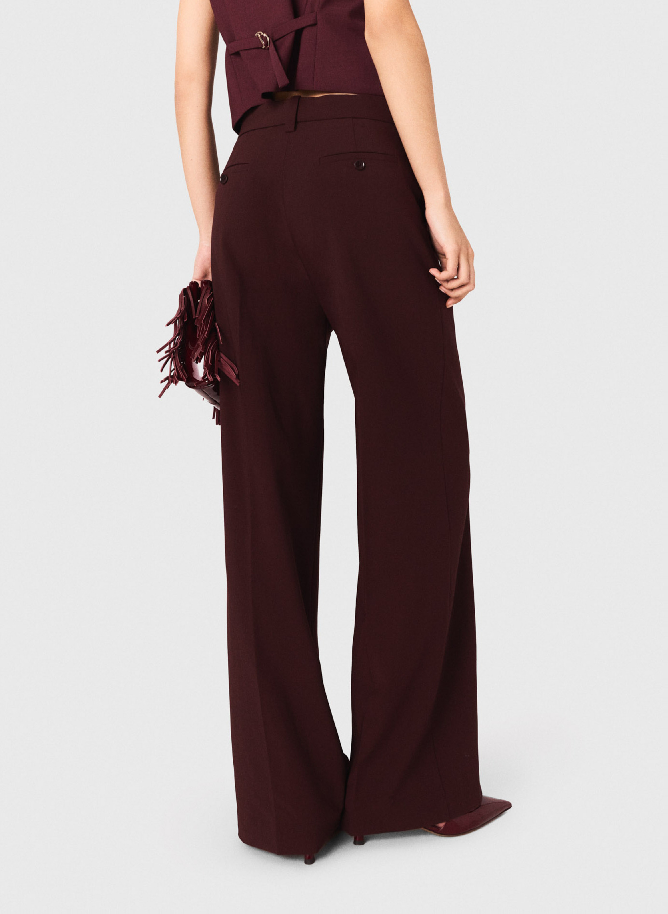 Pantalon large en laine mélangée MAJE Rouge