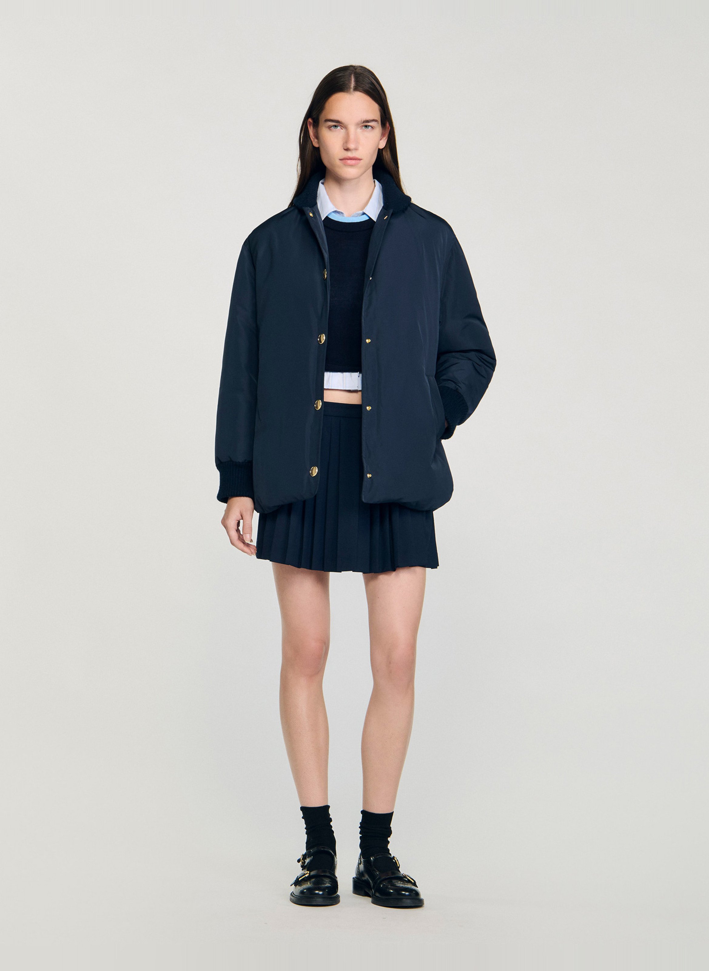 Veste droite col teddy SANDRO Bleu