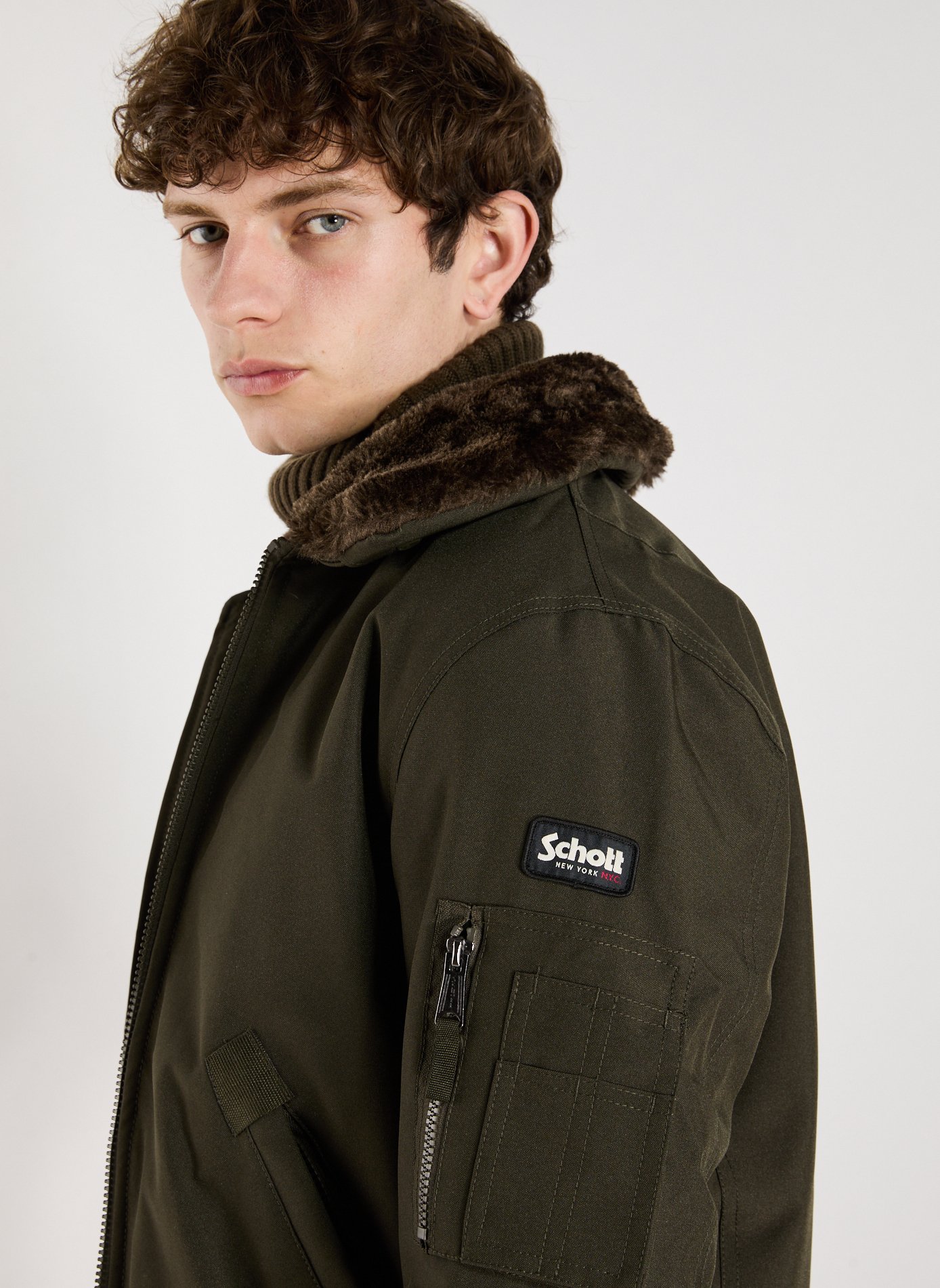 Blouson ample col classique amovible SCHOTT Kaki