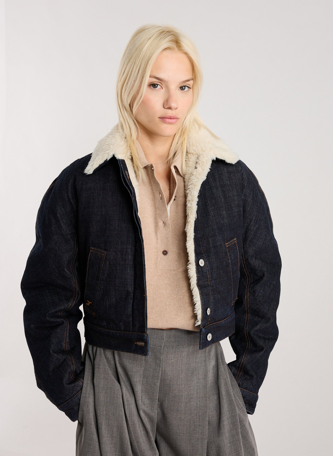 JACQUEMUS Veste cropped col classique en coton Bleu