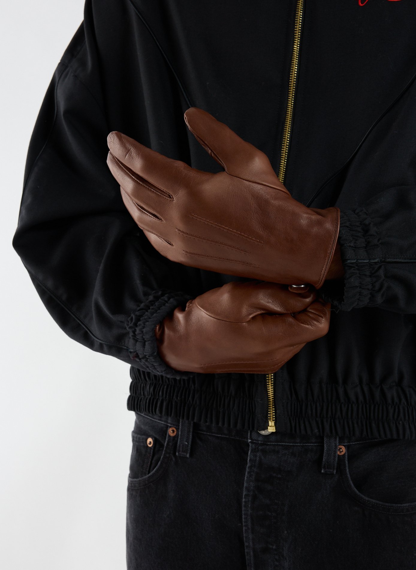 Leather touchscreen gloves SAISON 1865 Brown