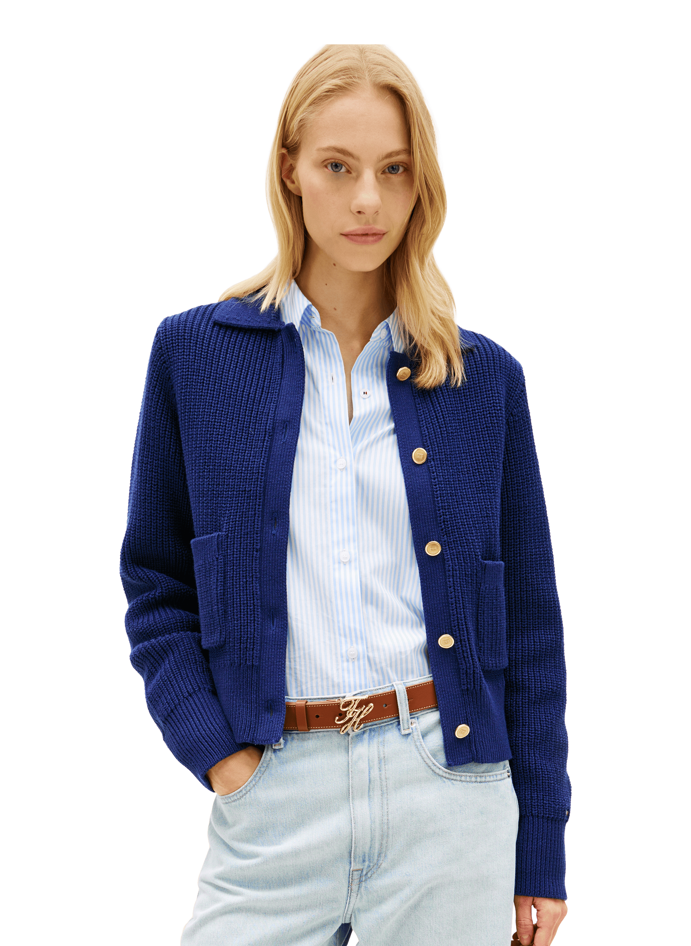 Ribbed cotton cardigan TOMMY HILFIGER Blue