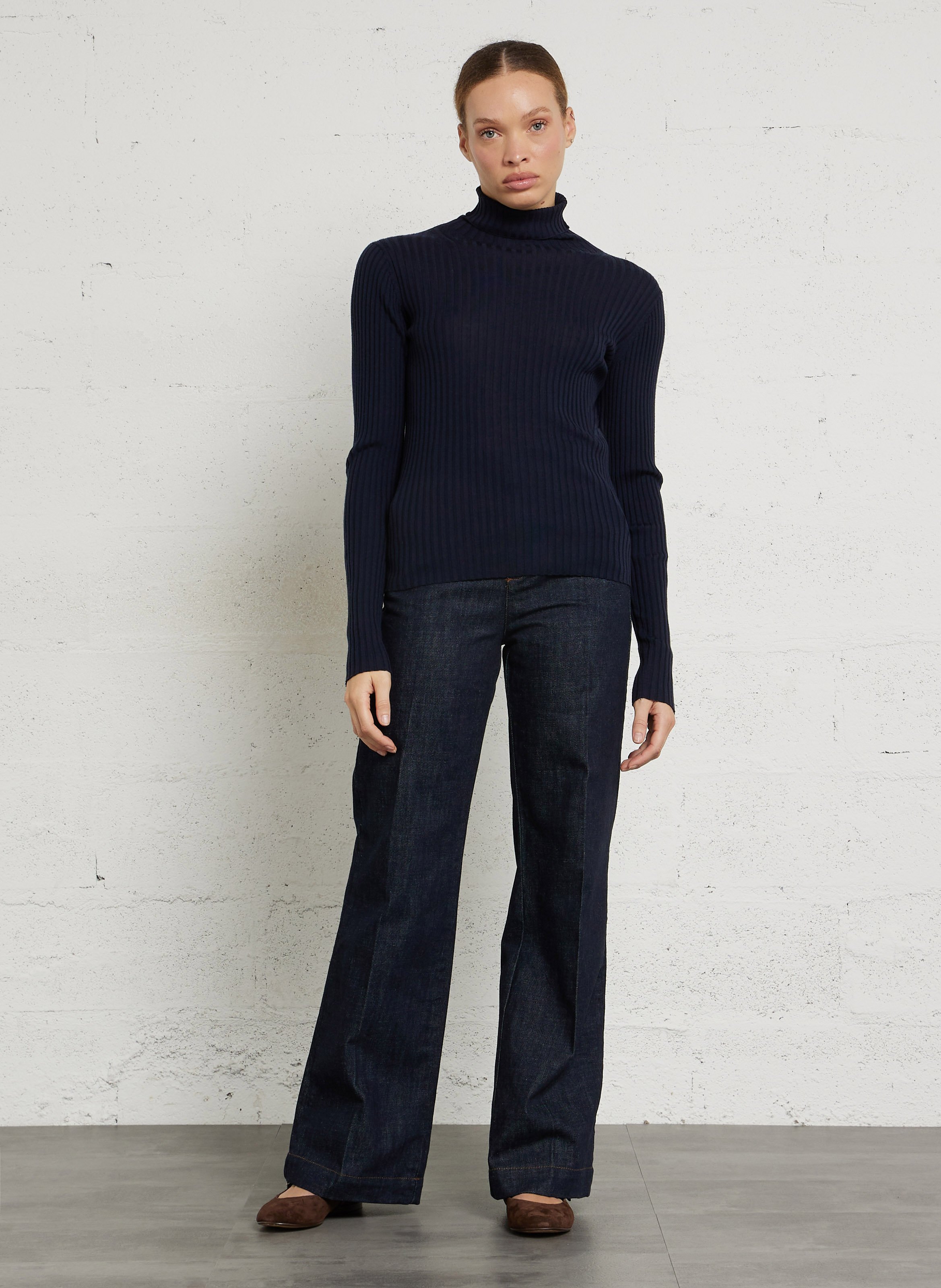 Pantalon droit taille haute denim brut California SOEUR Bleu