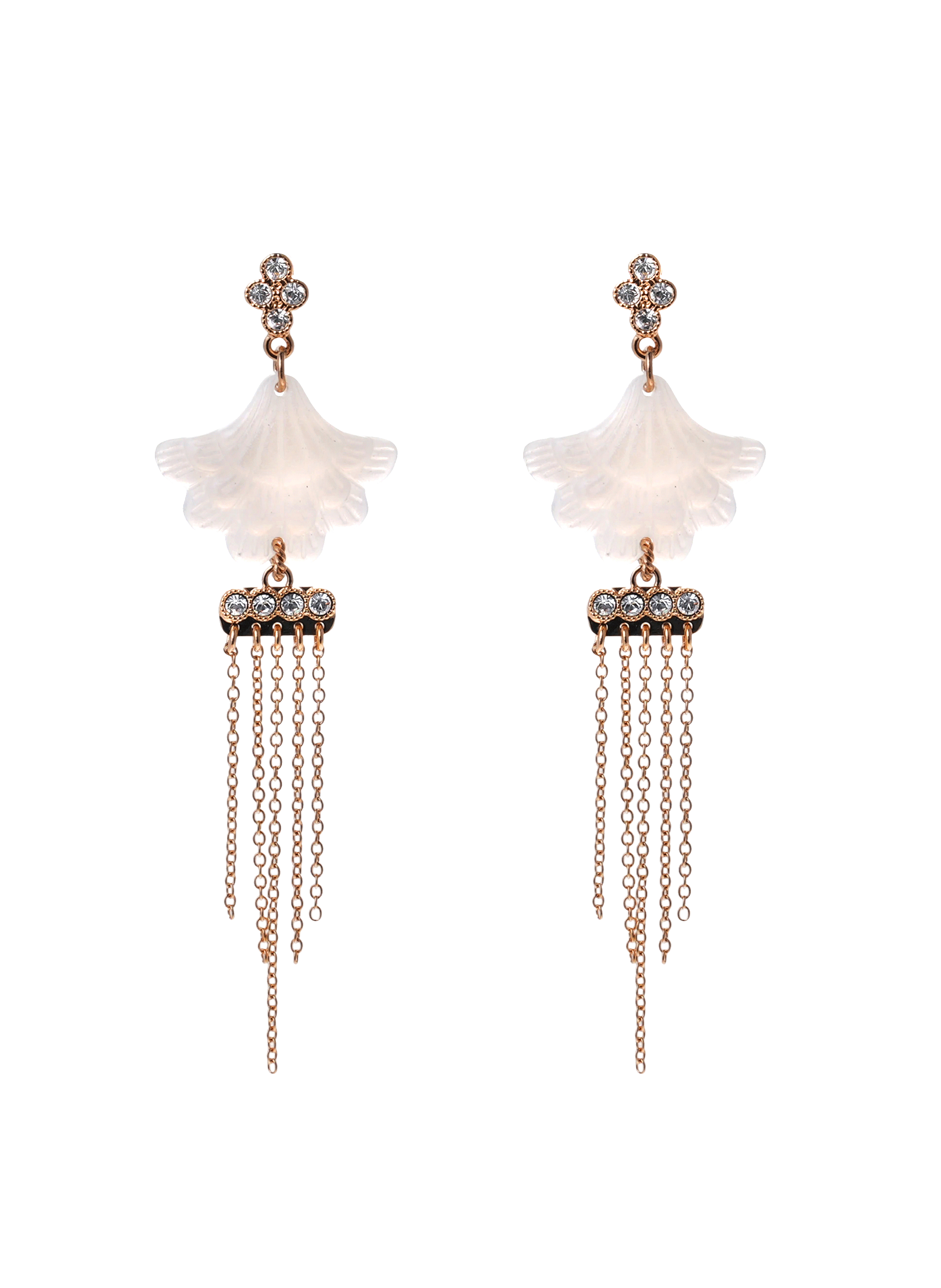 Boucles d'oreilles pendantes coquillages et chaînes MAHINE HIPANEMA Blanc