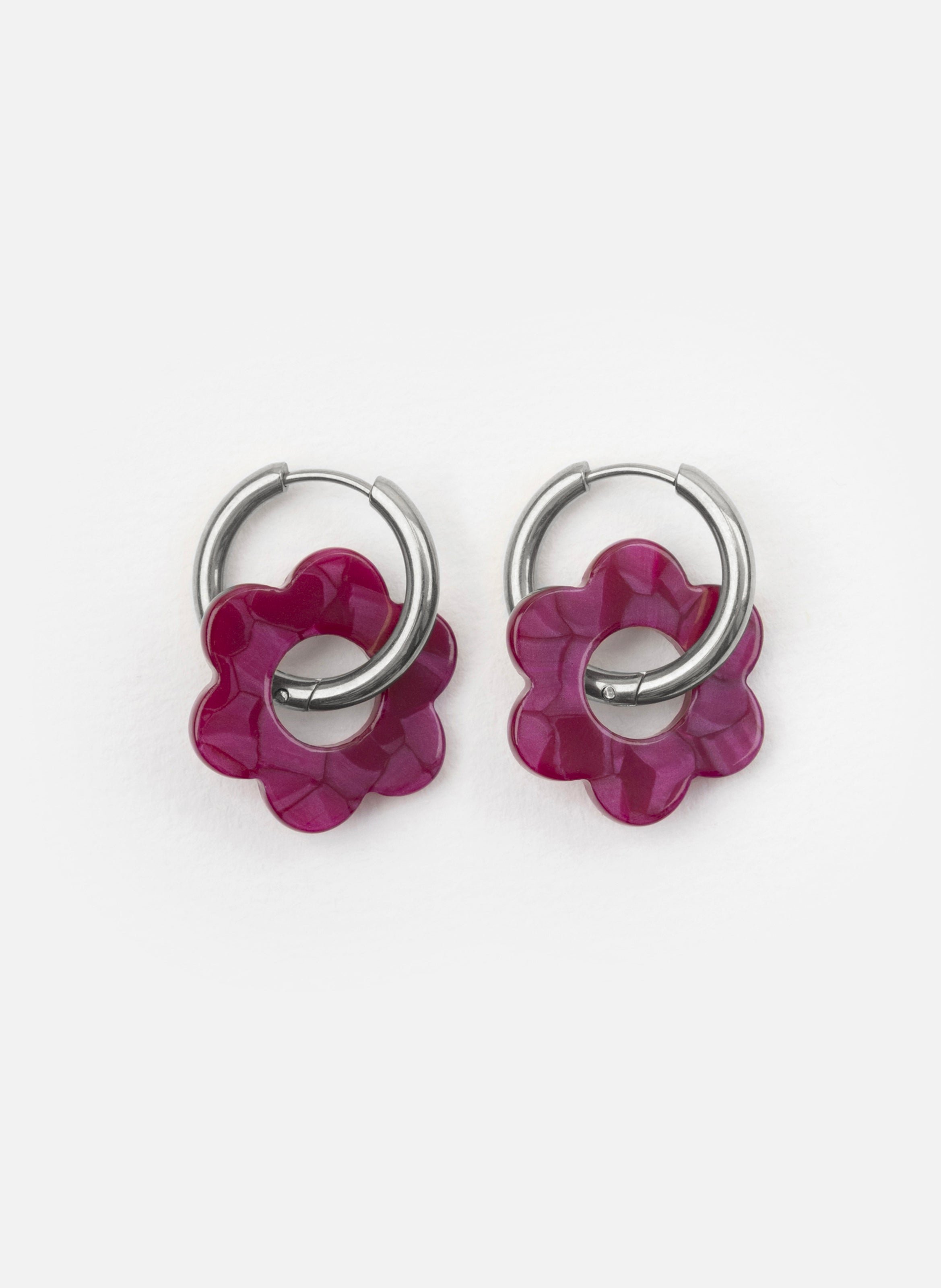 Boucles d'oreilles Baby Fleurette avec anneaux en acier inoxydable argenté KURAGE GINZA Rouge