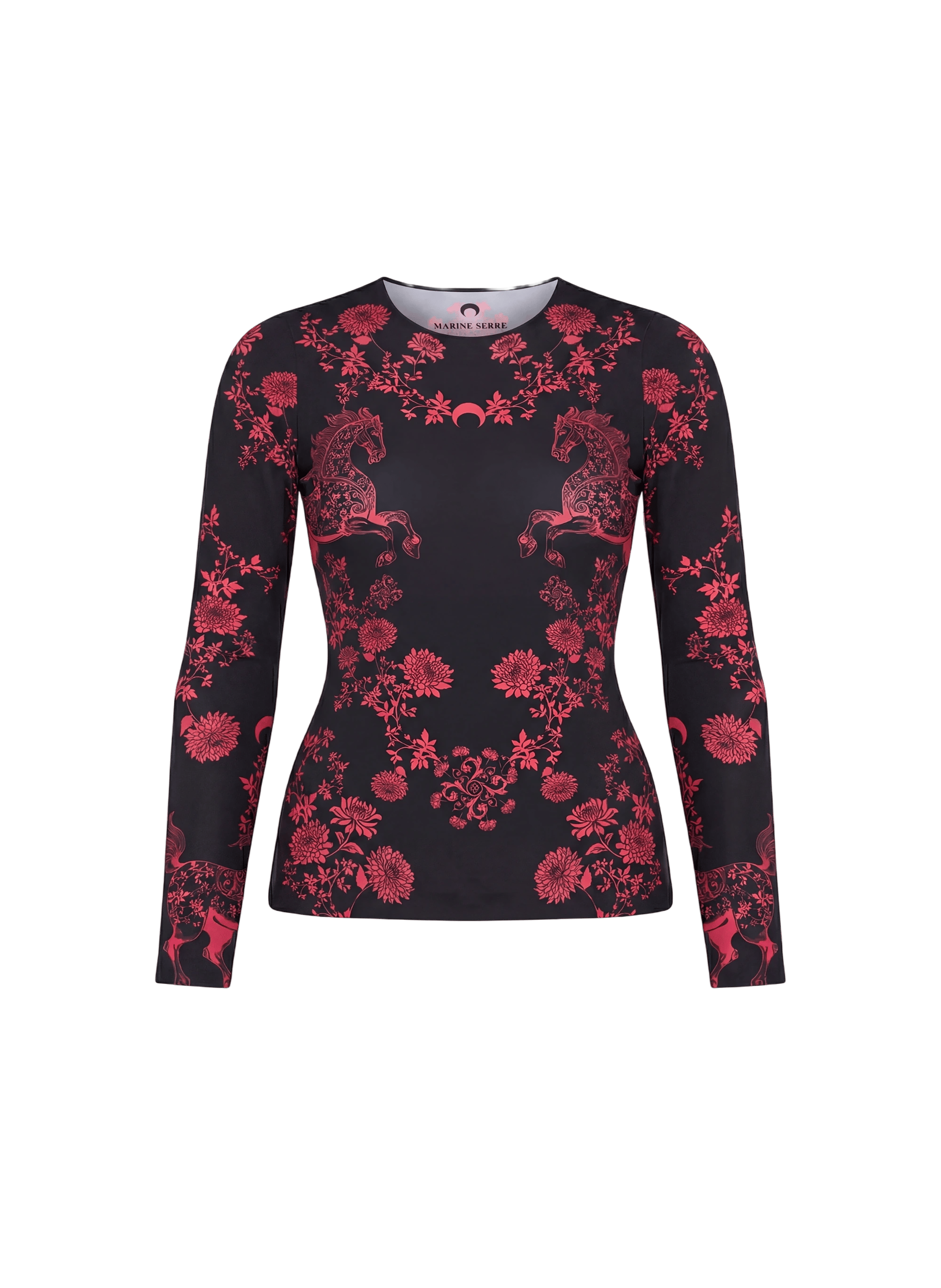 Horses printed jersey ls crewneck top MARINE SERRE Red